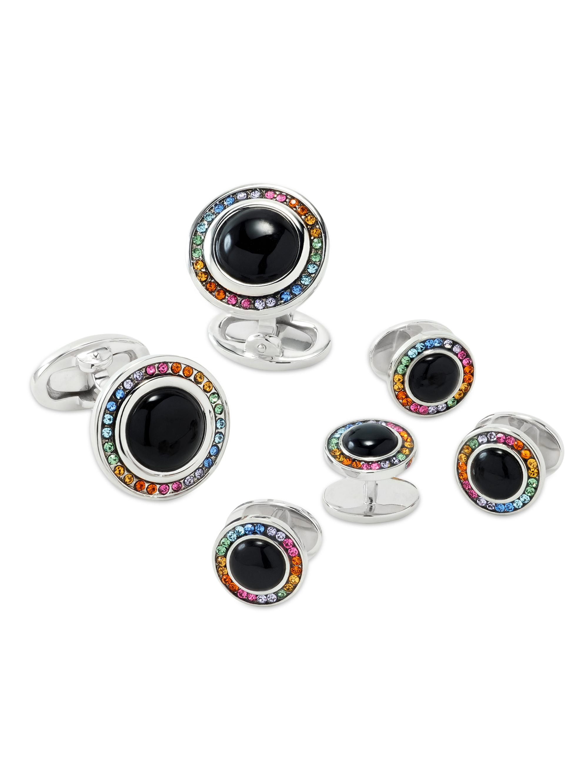 Jan Leslie Men's 6-Piece Sterling Silver, Onyx & Rainbow Crystal Stud & Cufflinks Set - Black Multi