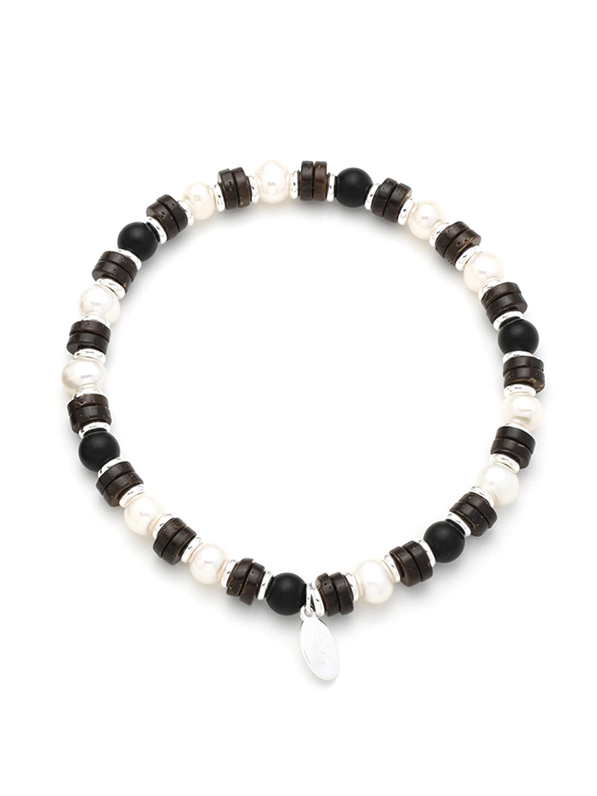 Jan Leslie Men's Pearl & Agate Beaded Bracelet - Black White