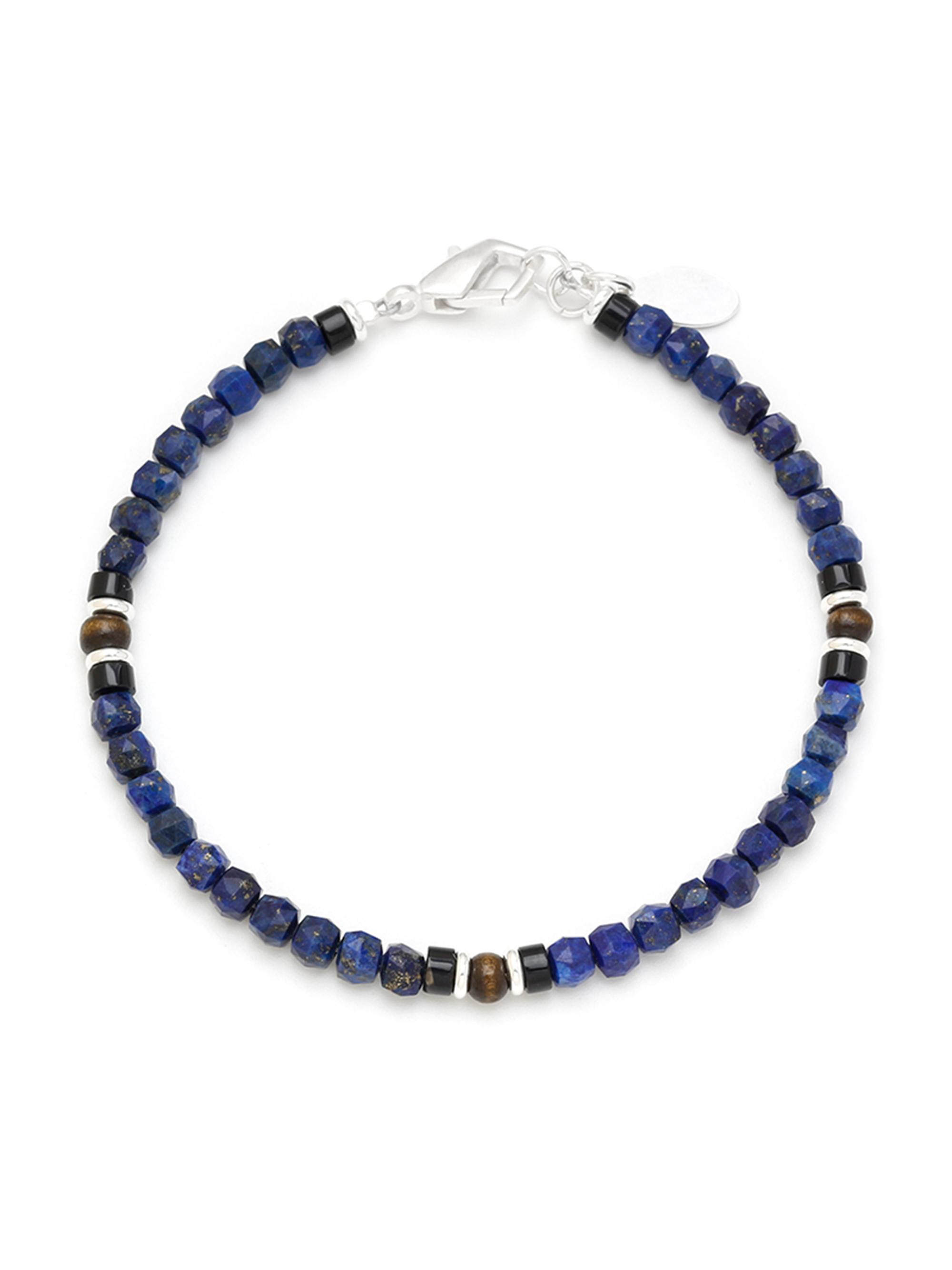 Jan Leslie Men's Beaded Wood & Sterling Silver Bracelet - Lapis