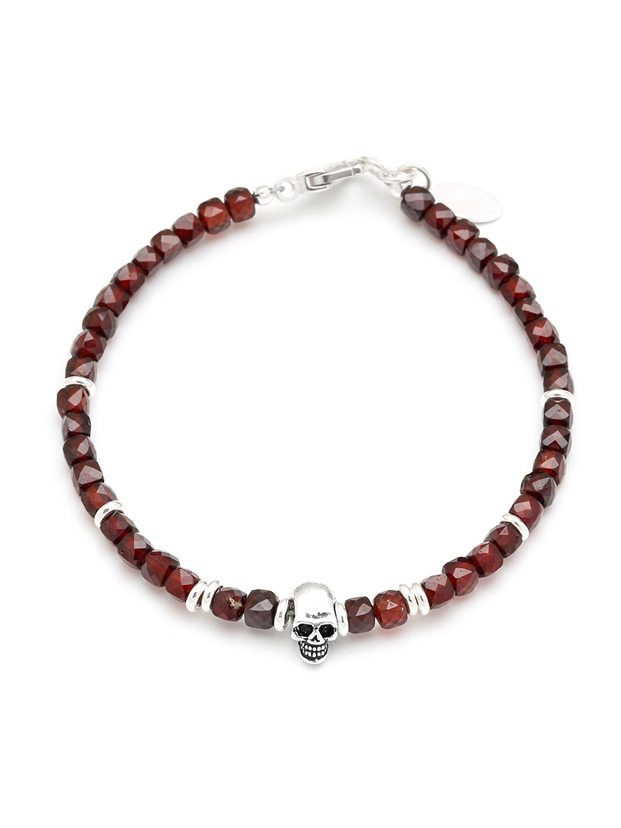 Jan Leslie Men's Skull Gemstone Beaded Bracelet - Red Garnet