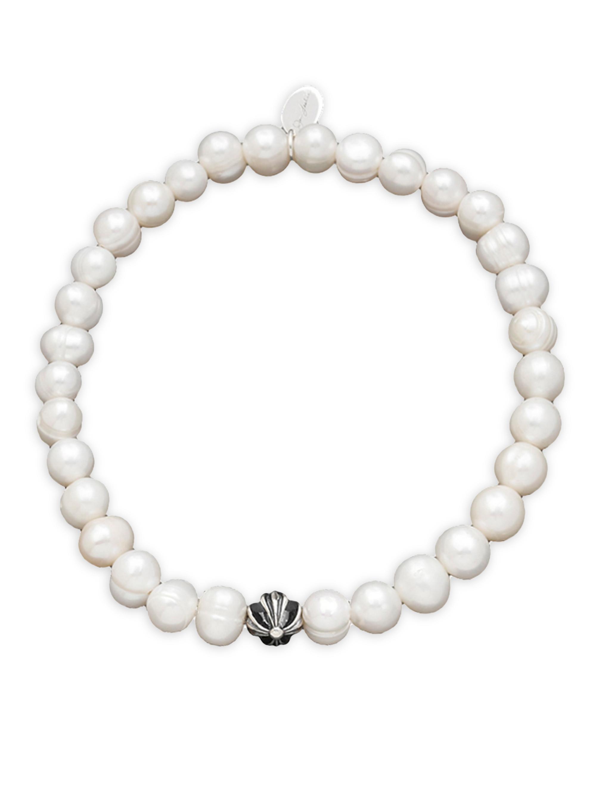 Jan Leslie Men's Sterling Silver Freshwater Pearl Fluted Bracelet - White
