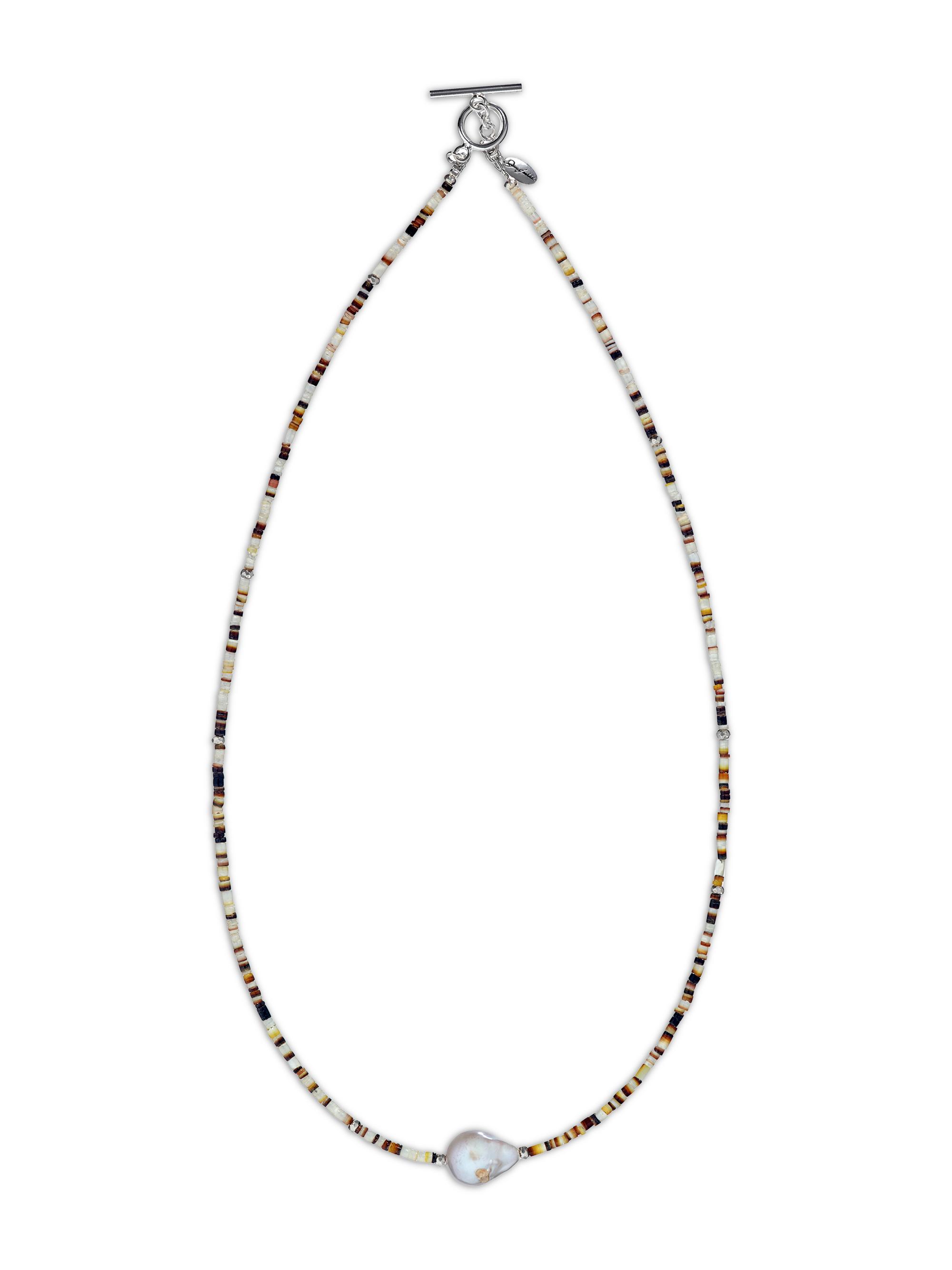 Jan Leslie Men's Sterling Silver, Freshwater Pearl & Shell Bead Necklace - Wheat