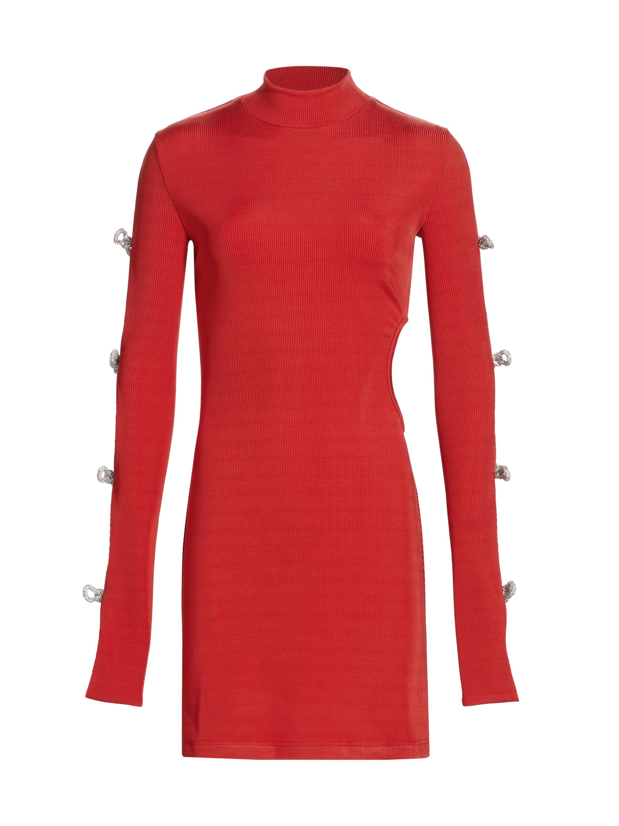 Mach & Mach Women's Crystal Bow Rib-Knit Minidress - Red