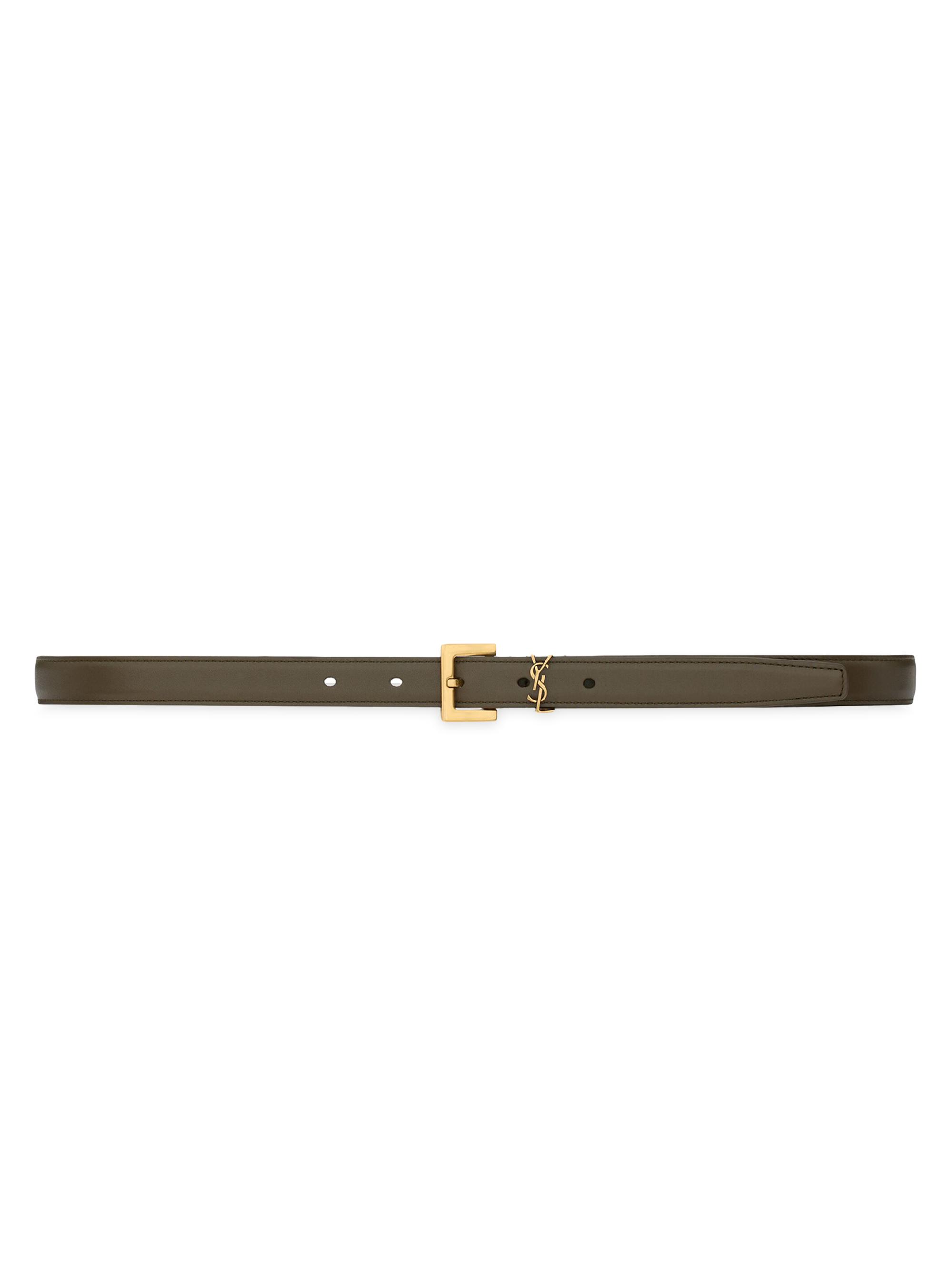 Saint Laurent Women's Cassandre Thin Belt with Square Buckle in Smooth Leather - Artichocke Green