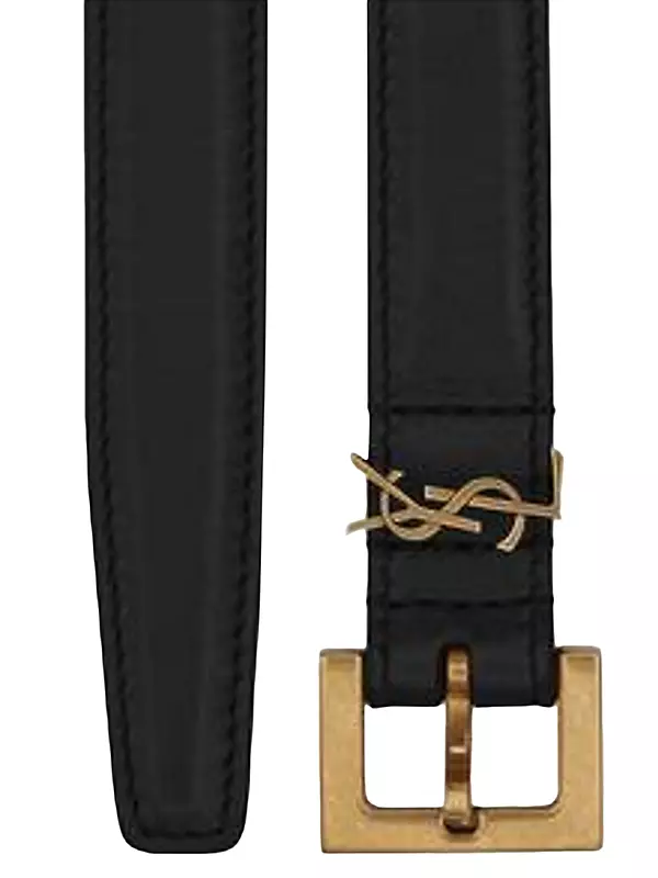 Cassandre Thin Belt with Square Buckle in Grained Leather