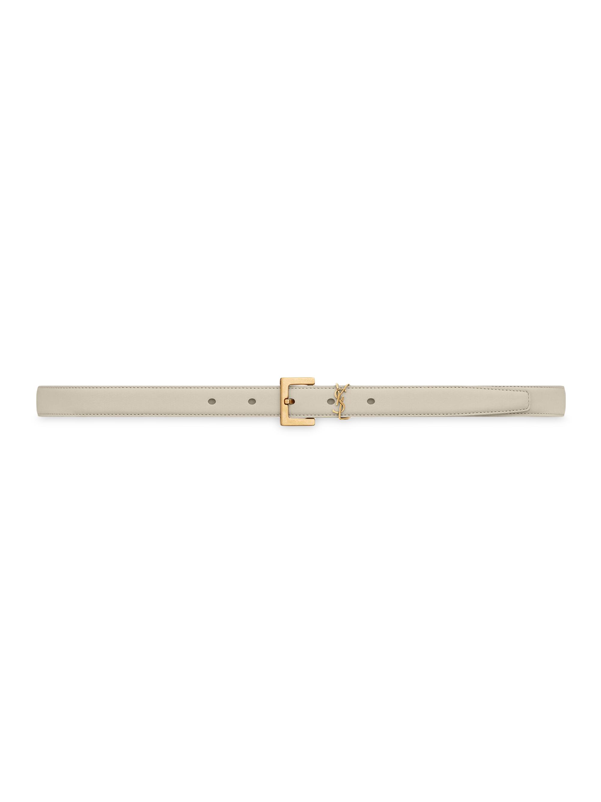 Saint Laurent Women's Cassandre Thin Belt with Square Buckle in Smooth Leather - Crema Soft