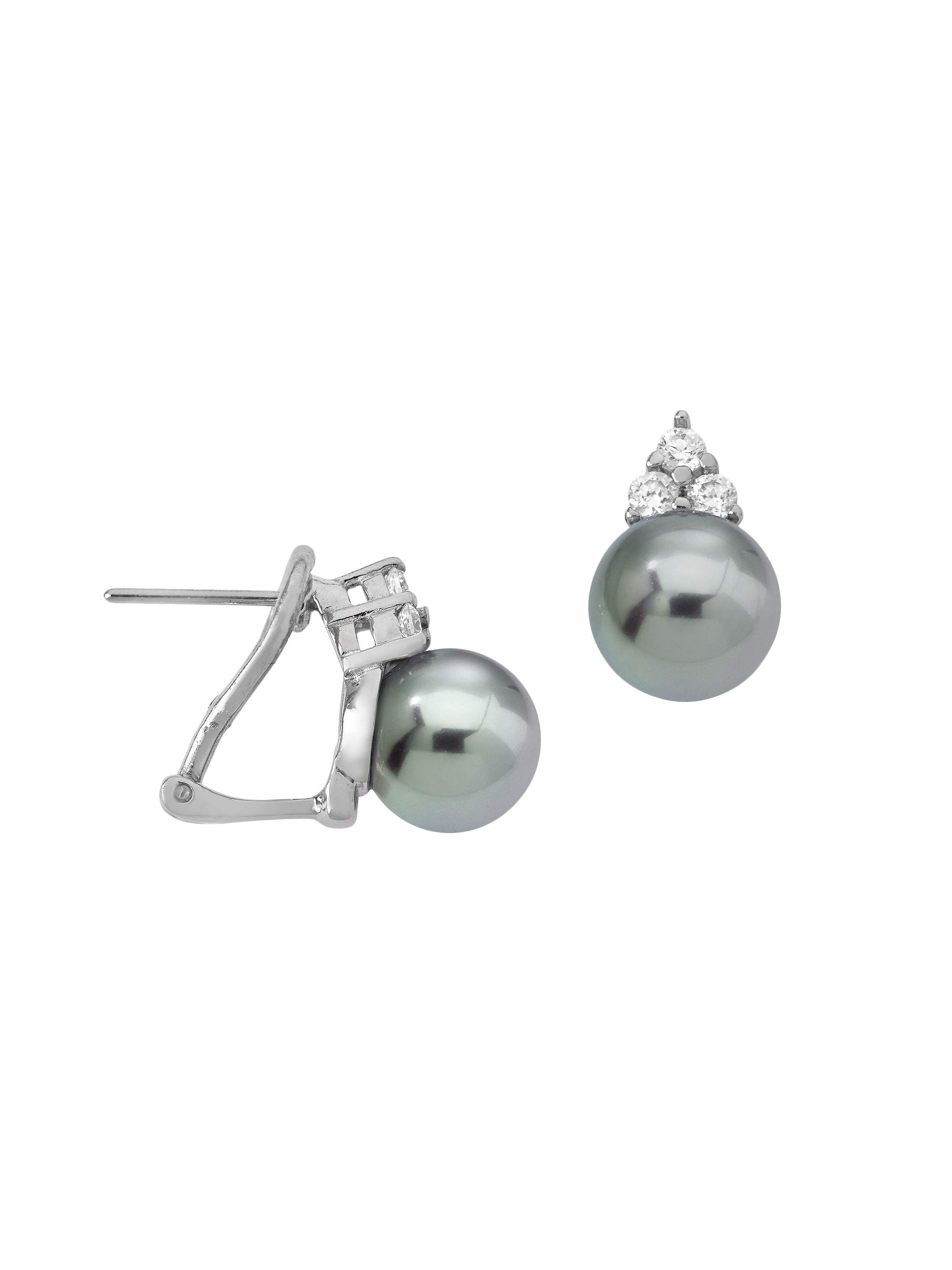 Majorica Women's Selene Rhodium-Plated Silver, Faux Gray Pearl & Cubic Zirconia Earrings - Pearl