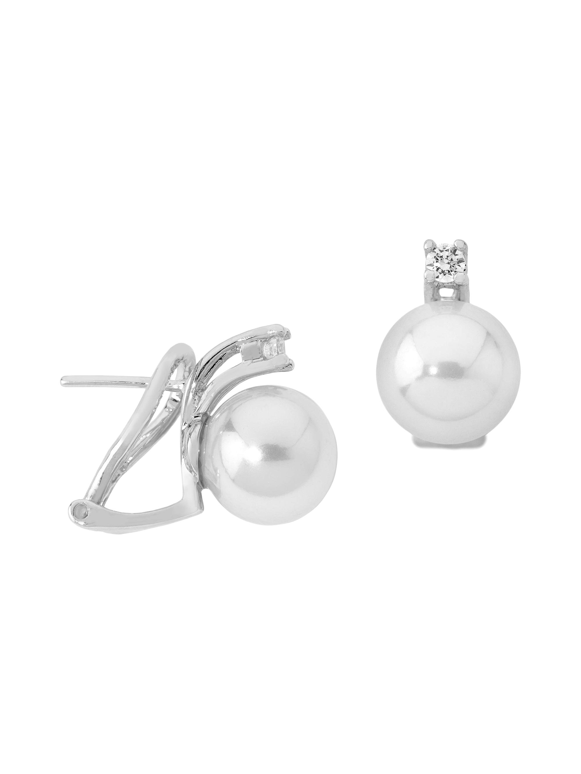 Majorica Women's Selene Rhodium-Plated Silver, Cubic Zirconia & Faux Pearl Earrings - Pearl