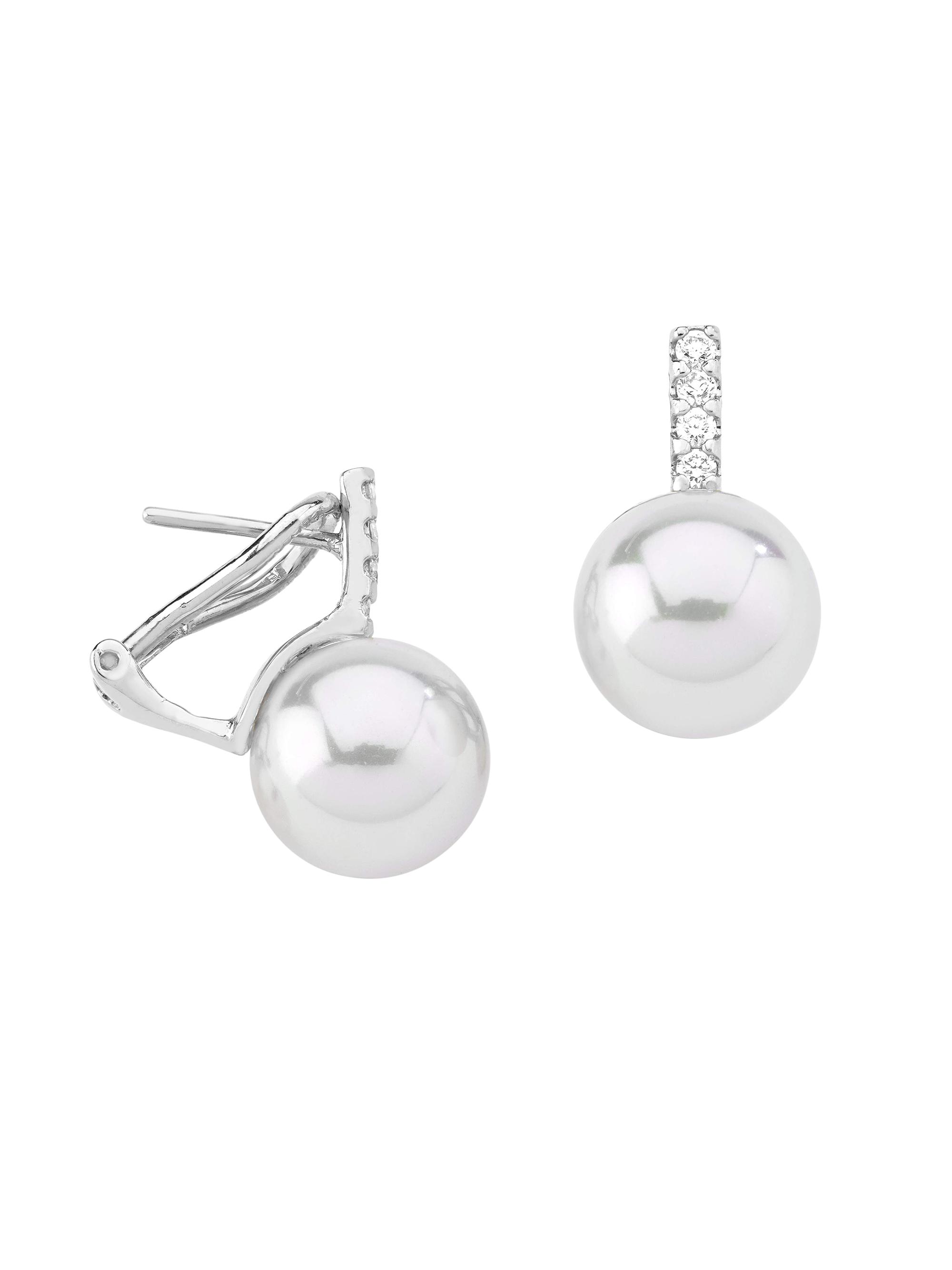 Majorica Women's Selene Rhodium-Plated, Cubic Zirconia & Lab-Grown White Pearls Earrings - Pearl