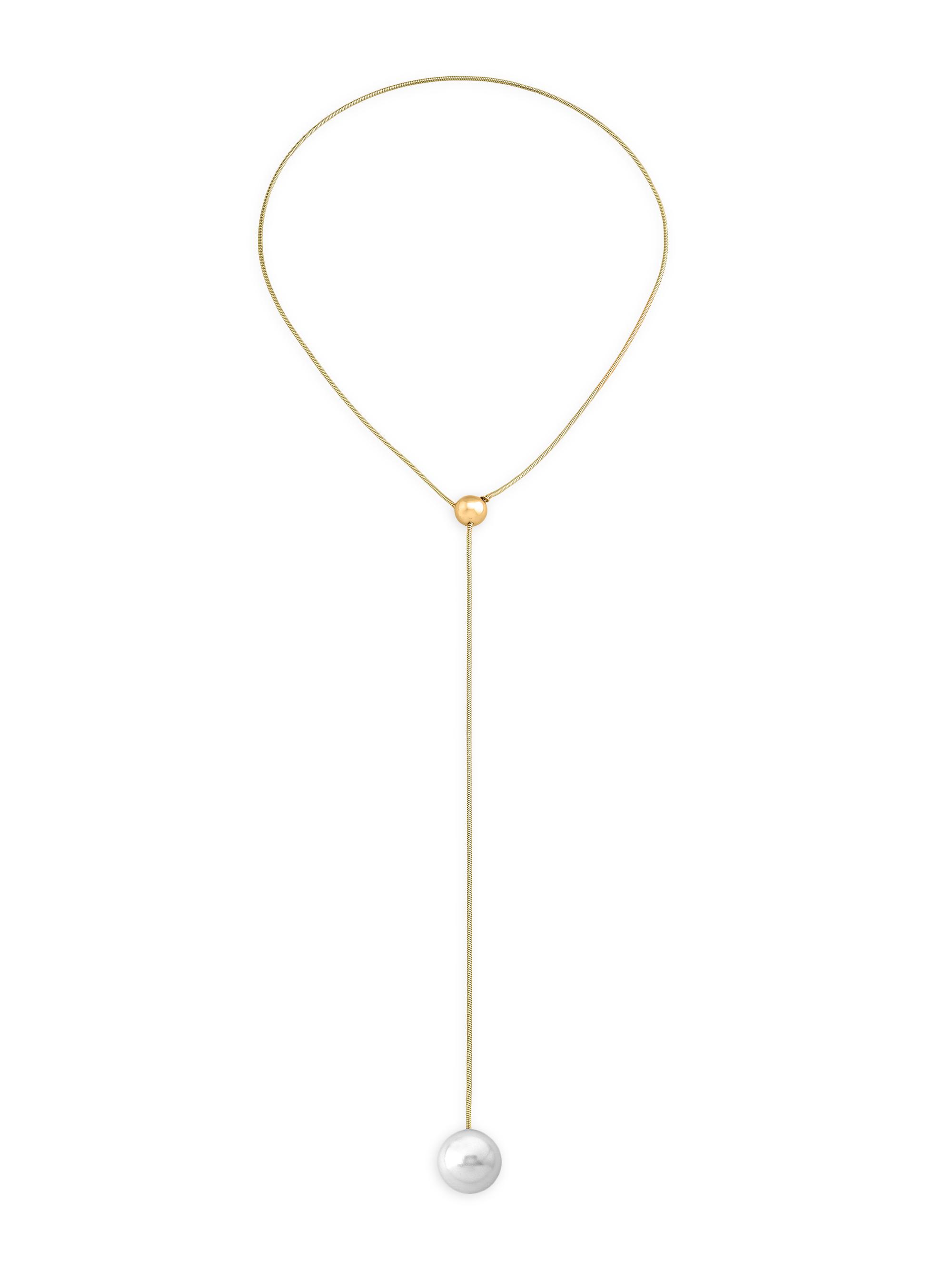 Majorica Women's Aura Endless 18K Gold-Plated Steel & 16MM Faux White Pearl Lariat Necklace - Pearl