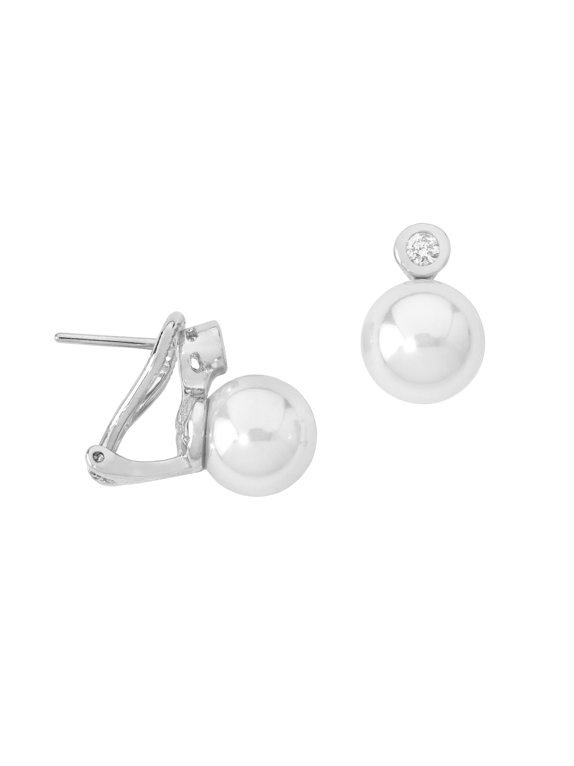 Majorica Women's Selene Rhodium-Plated Silver, Cubic Zirconia & Faux White Pearl Earrings - Pearl