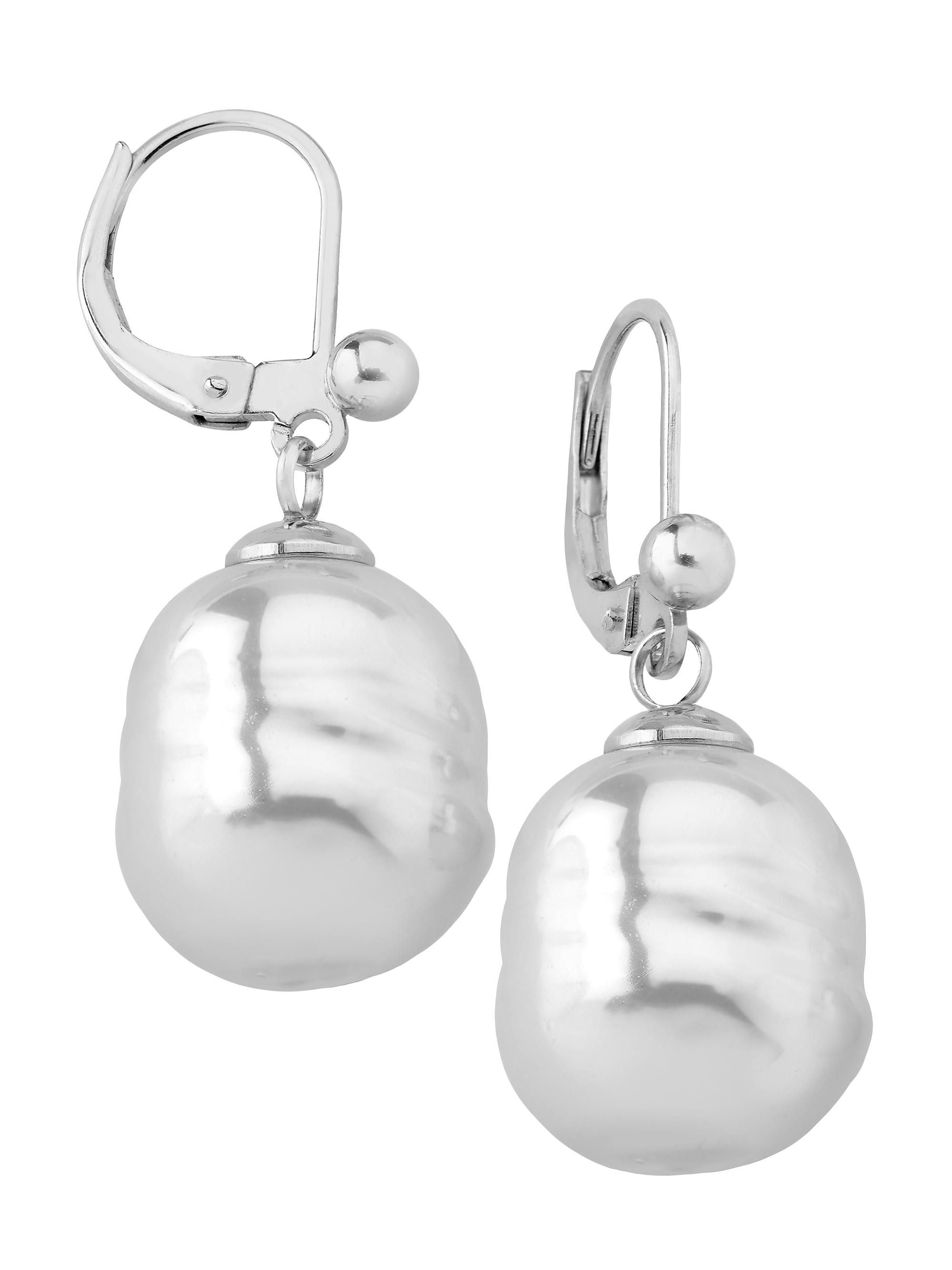 Majorica Women's Agora Rhodium-Plated Silver & 12MM White Baroque Pearl Drop Earrings - Pearl