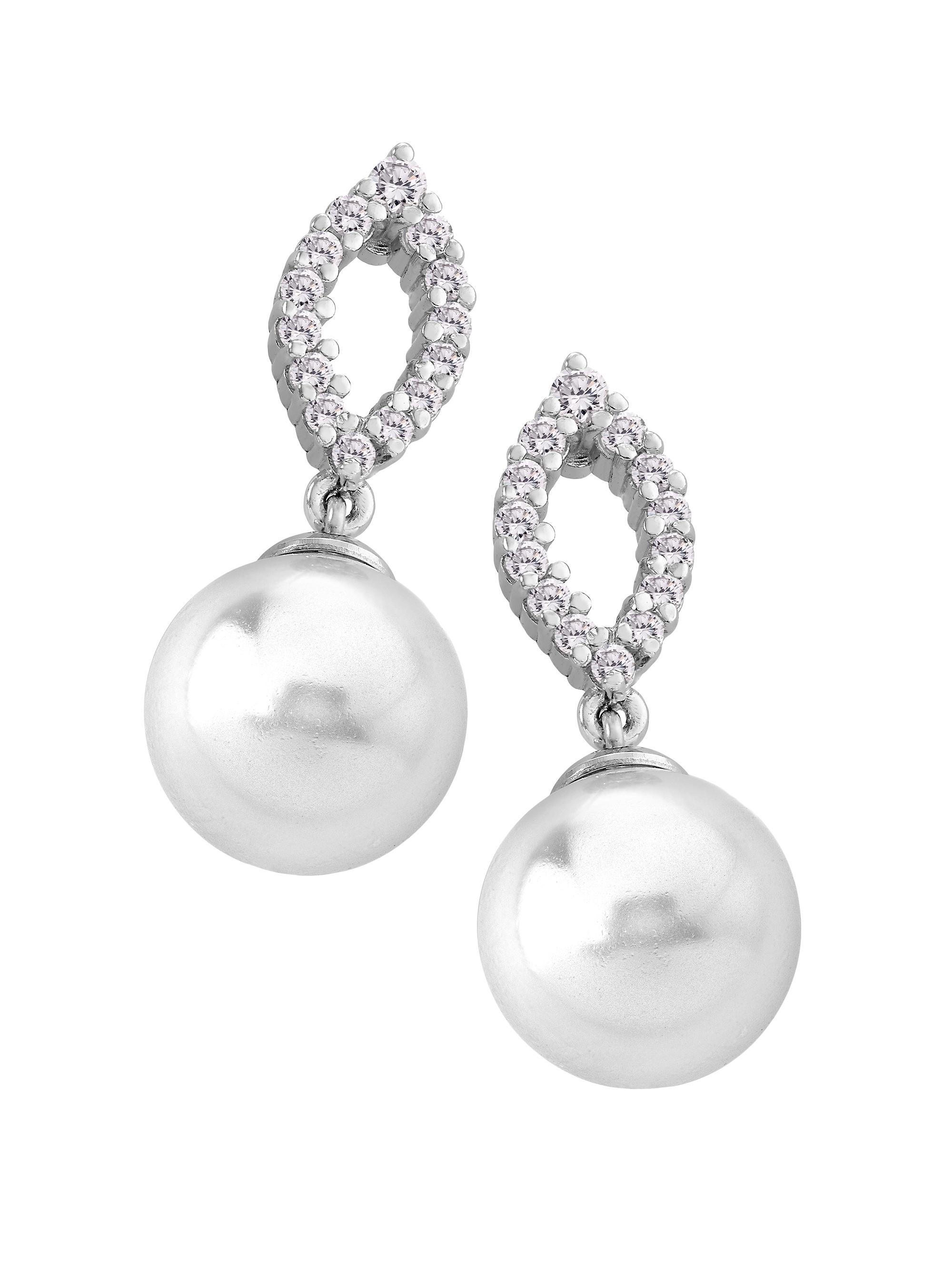 Majorica Women's Lilit Rhodium-Plate, Crystal & Faux Pearl Drop Earrings - Pearl