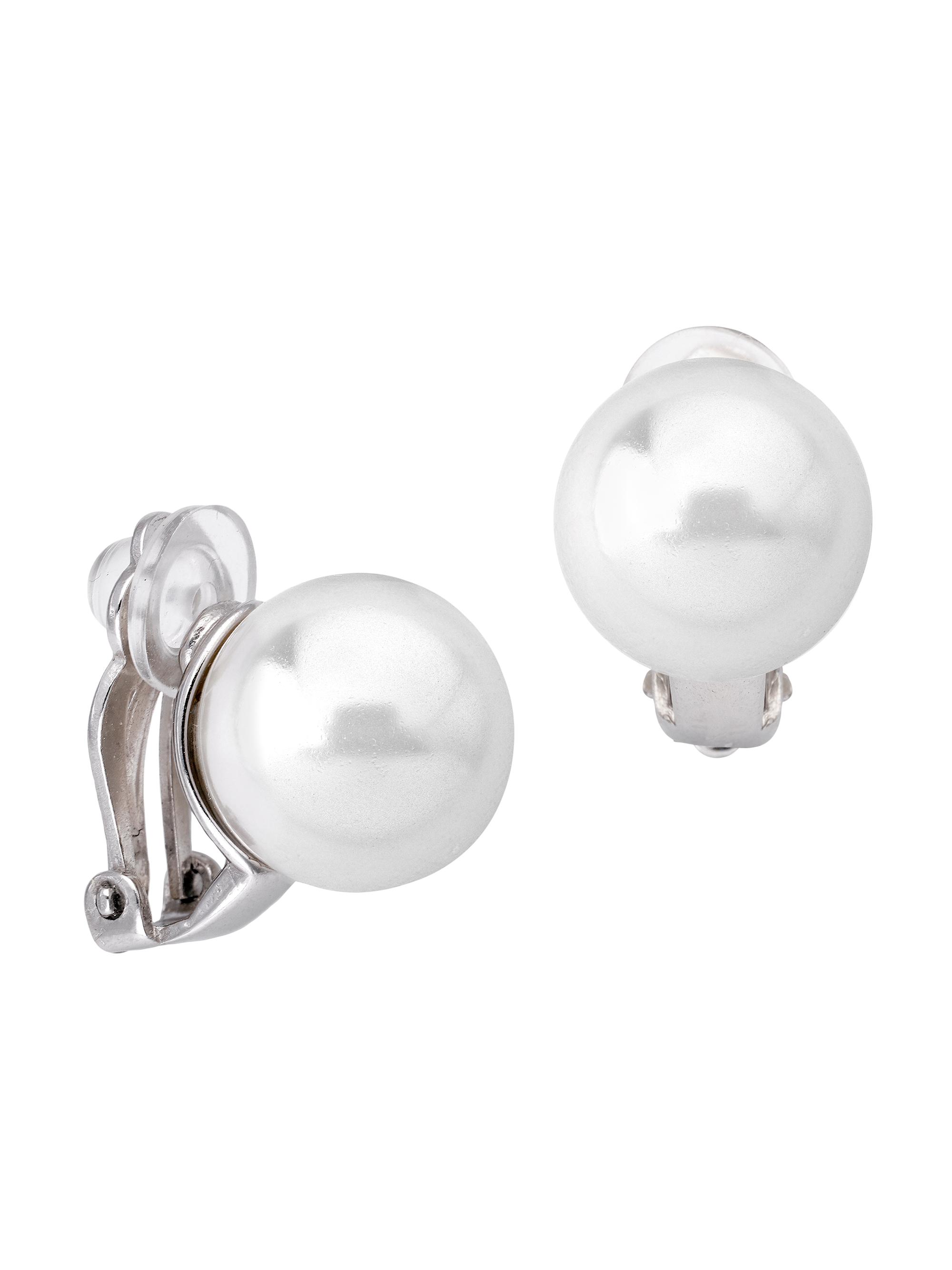 Majorica Women's Mabe Rhodium-Plated Silver Mabe White Pearl Clip Earrings In - Pearl