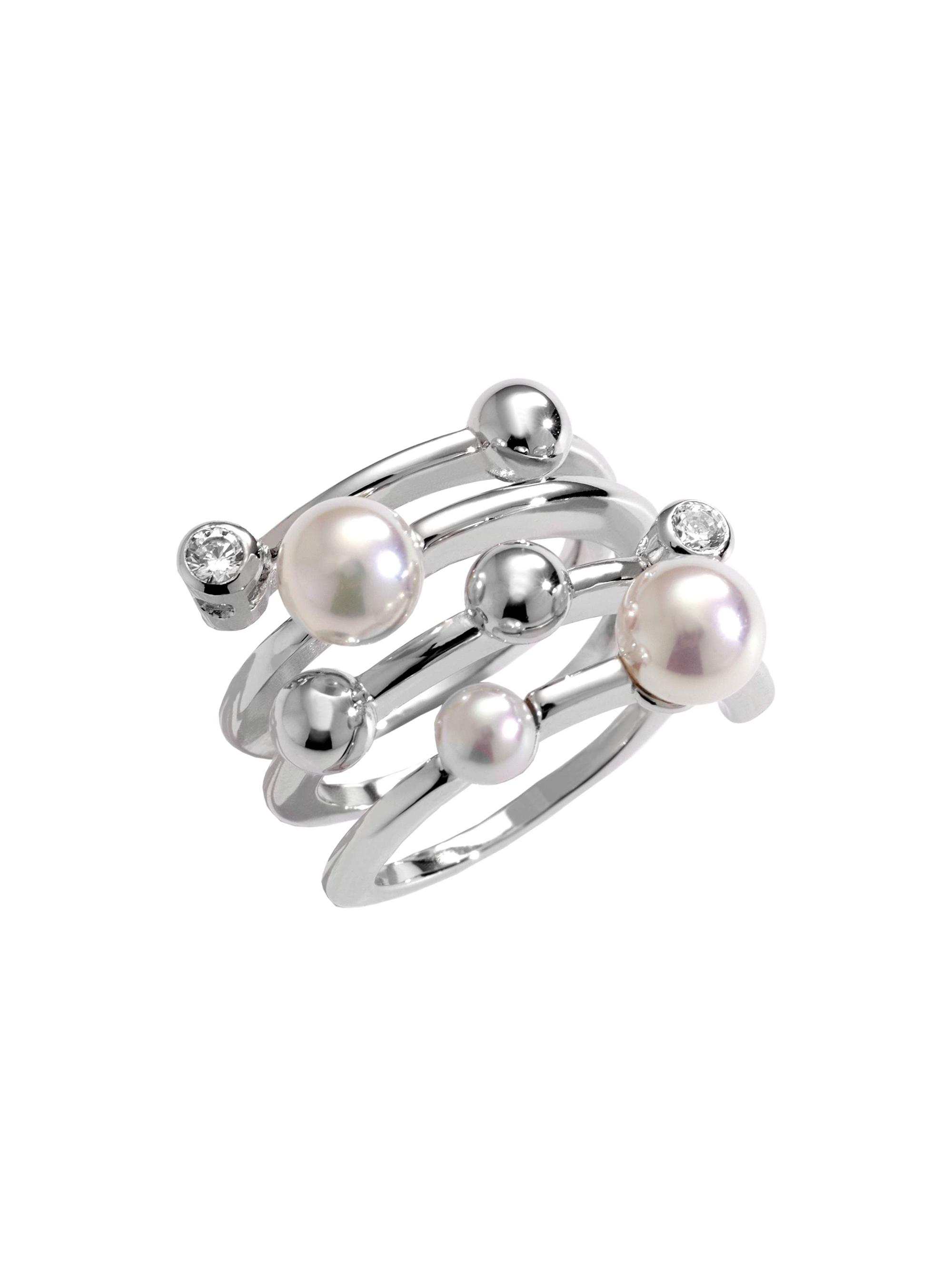 Majorica Women's Planet Rhodium-Plated Silver, Cubic Zirconia & Faux White Pearl Spiral Ring - Pearl