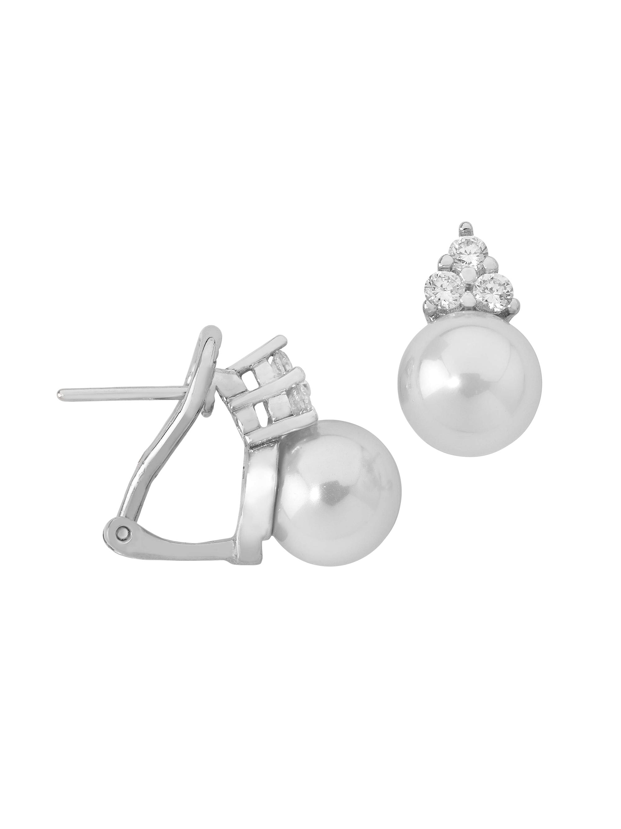 Majorica Women's Selene Rhodium-Plated Silver, Cubic Zirconia & Faux Pearl Omega Clip Earrings - Pearl