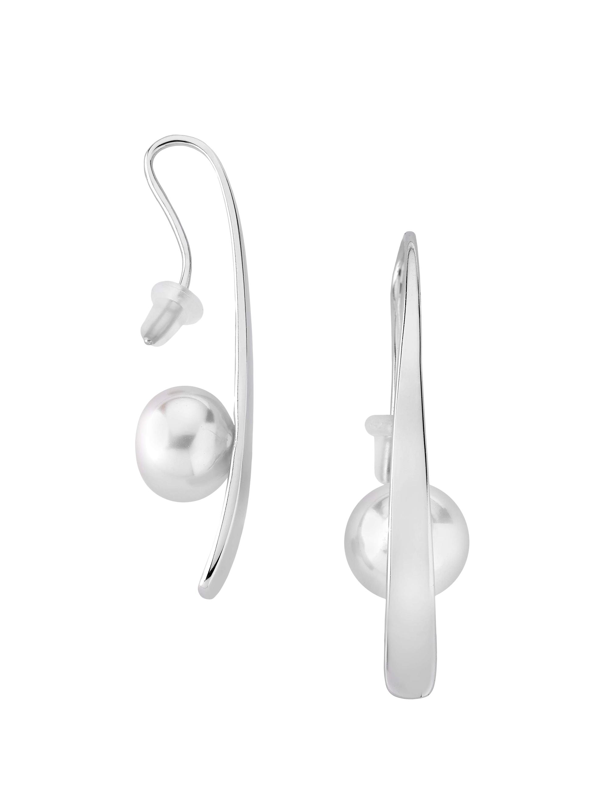 Majorica Women's Planet Rhodium Plated Silver & Faux White Pearl Earrings - Pearl