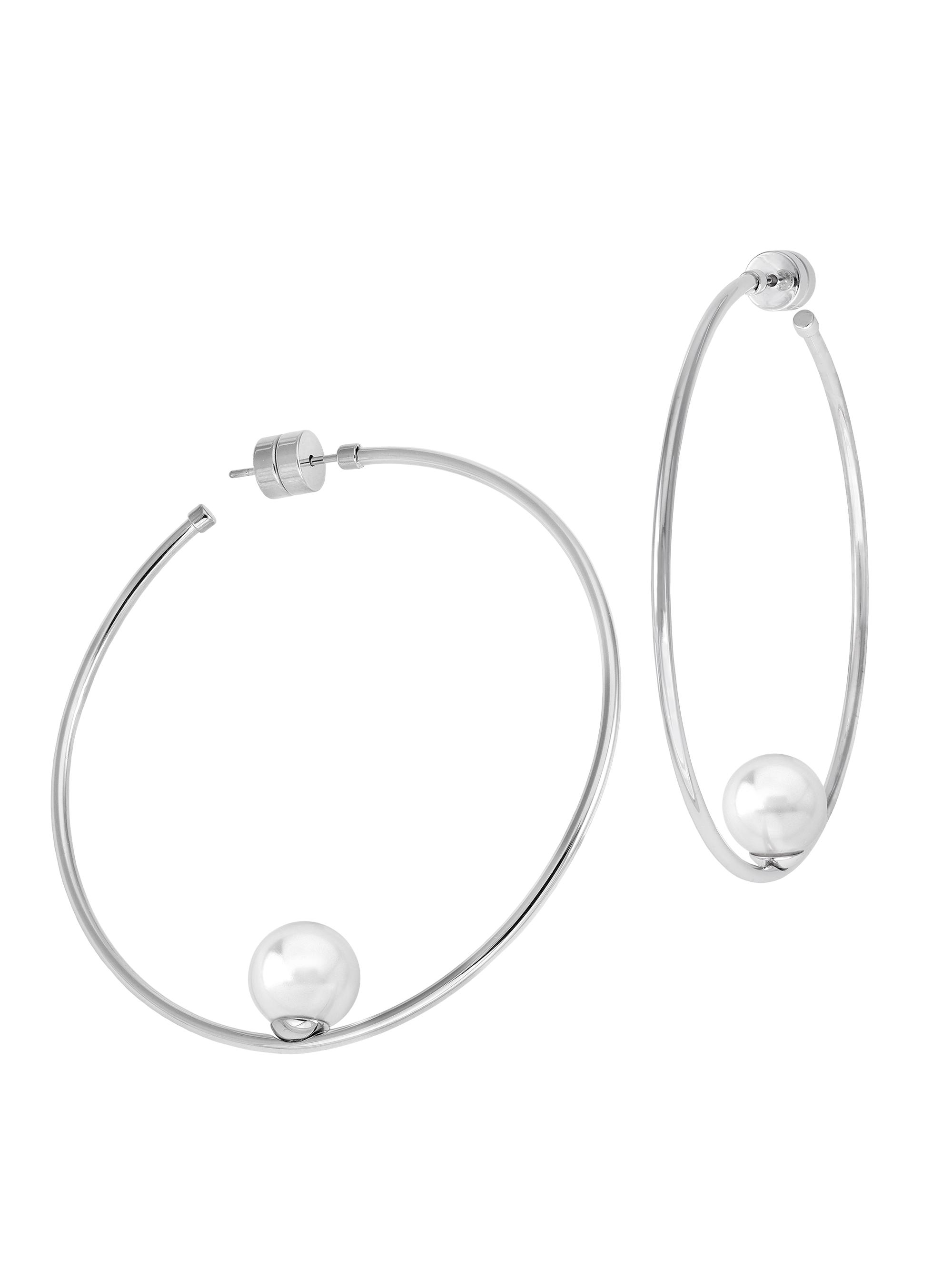Majorica Women's Marianela Rhodium-Plated Silver & Faux Pearl Hoop Earrings - Pearl