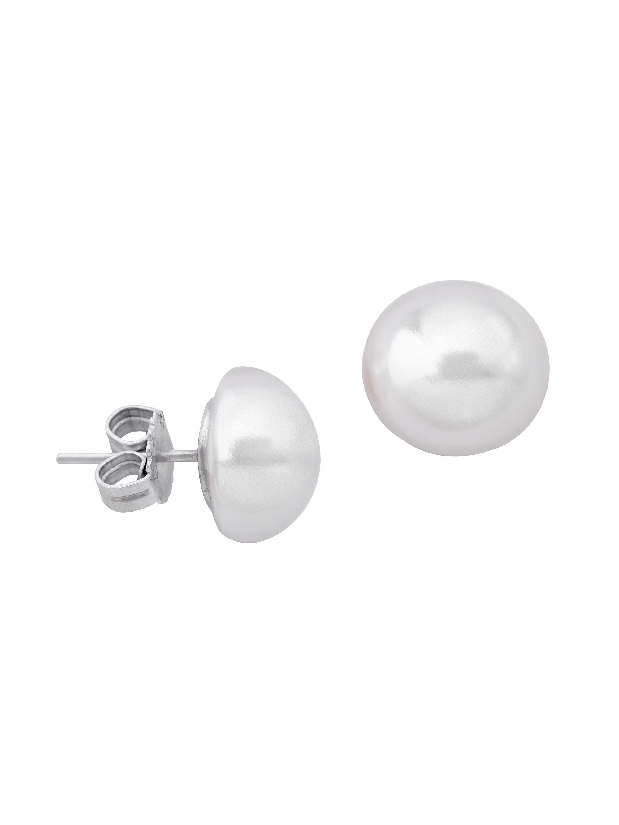 Majorica Women's Mabe Rhodium-Plate & Faux Pearl  Dome Earrings - Pearl