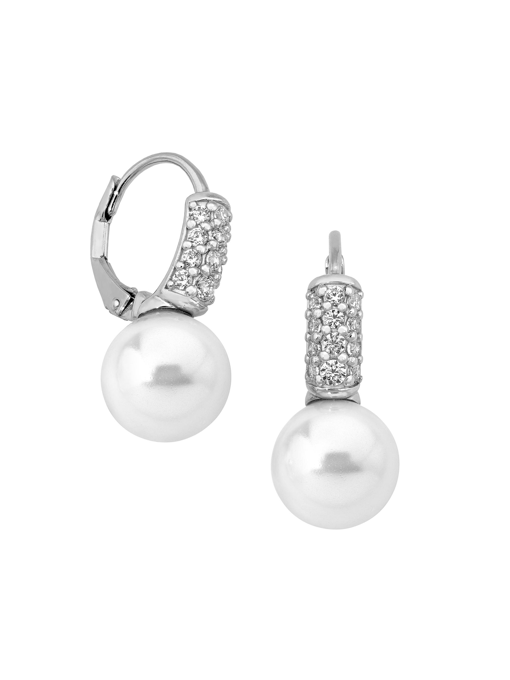 Majorica Women's Exquisite Rhodium-Plate, Crystal & Faux Pearl Drop Earrings - Pearl