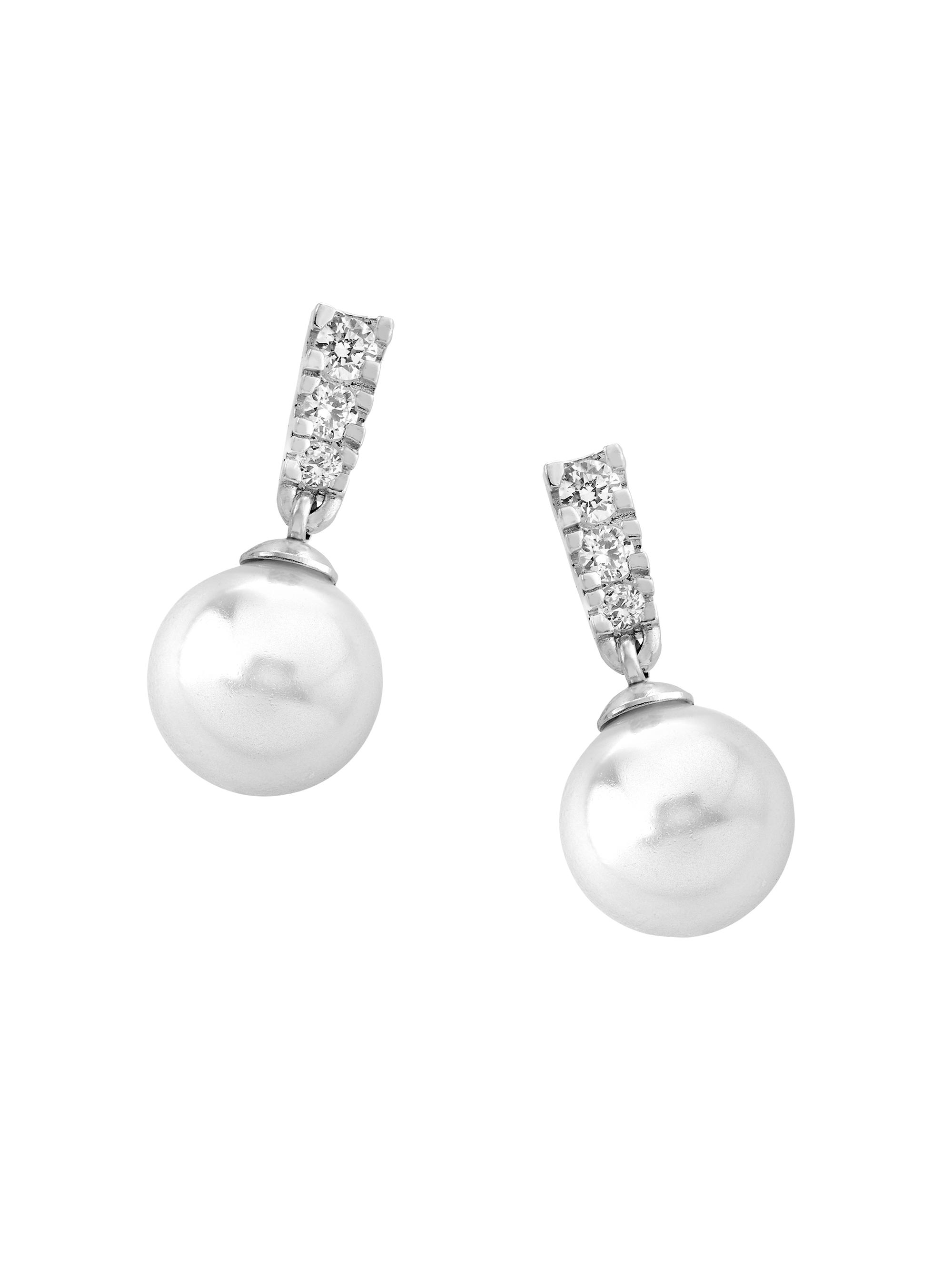 Majorica Women's Lilit Rhodium-Plate, Crystal & Faux Pearl Short Drop Earrings - Pearl