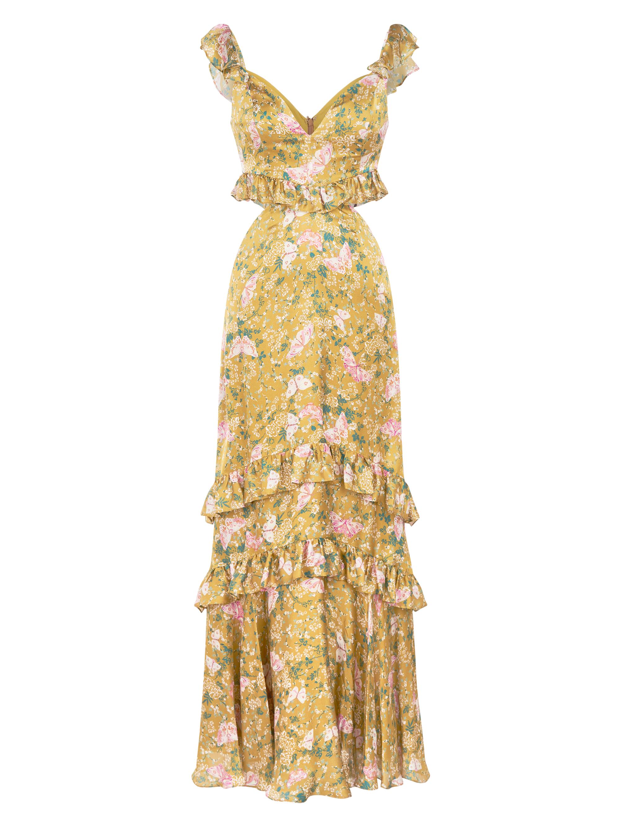 Amur Women's Magnolia Silk Floral Cut Out Gown - Gold Butterfly