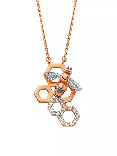 Honey Bee 14K Rose Gold & Diamond Honeycomb Necklace