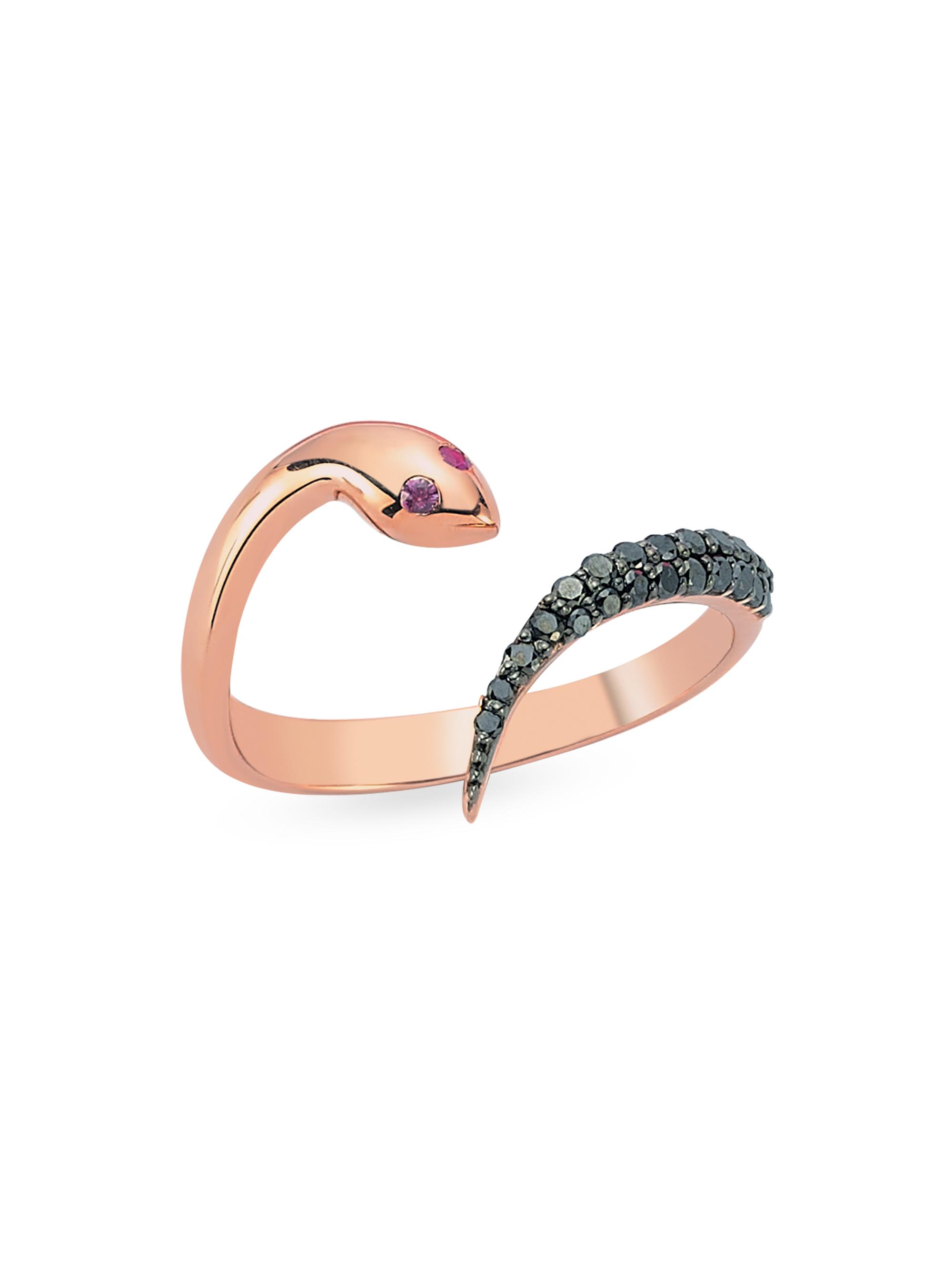 Bee Goddess Women's Eve 14K Rose Gold, 0.24 TCW Diamond, & Ruby Serpent Ring - Rose Gold