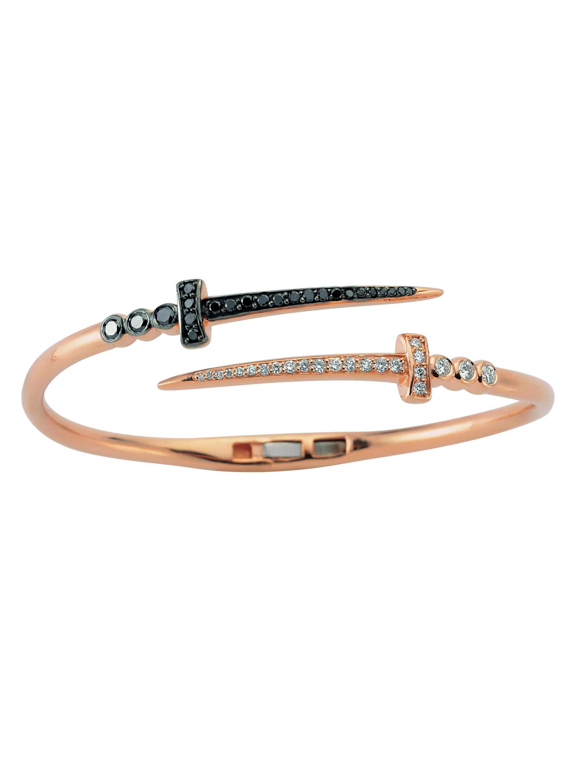 Bee Goddess Women's Sword Of Light 18K Rose Gold, Diamond & Black Diamond Sword Bracelet - Rose Gold