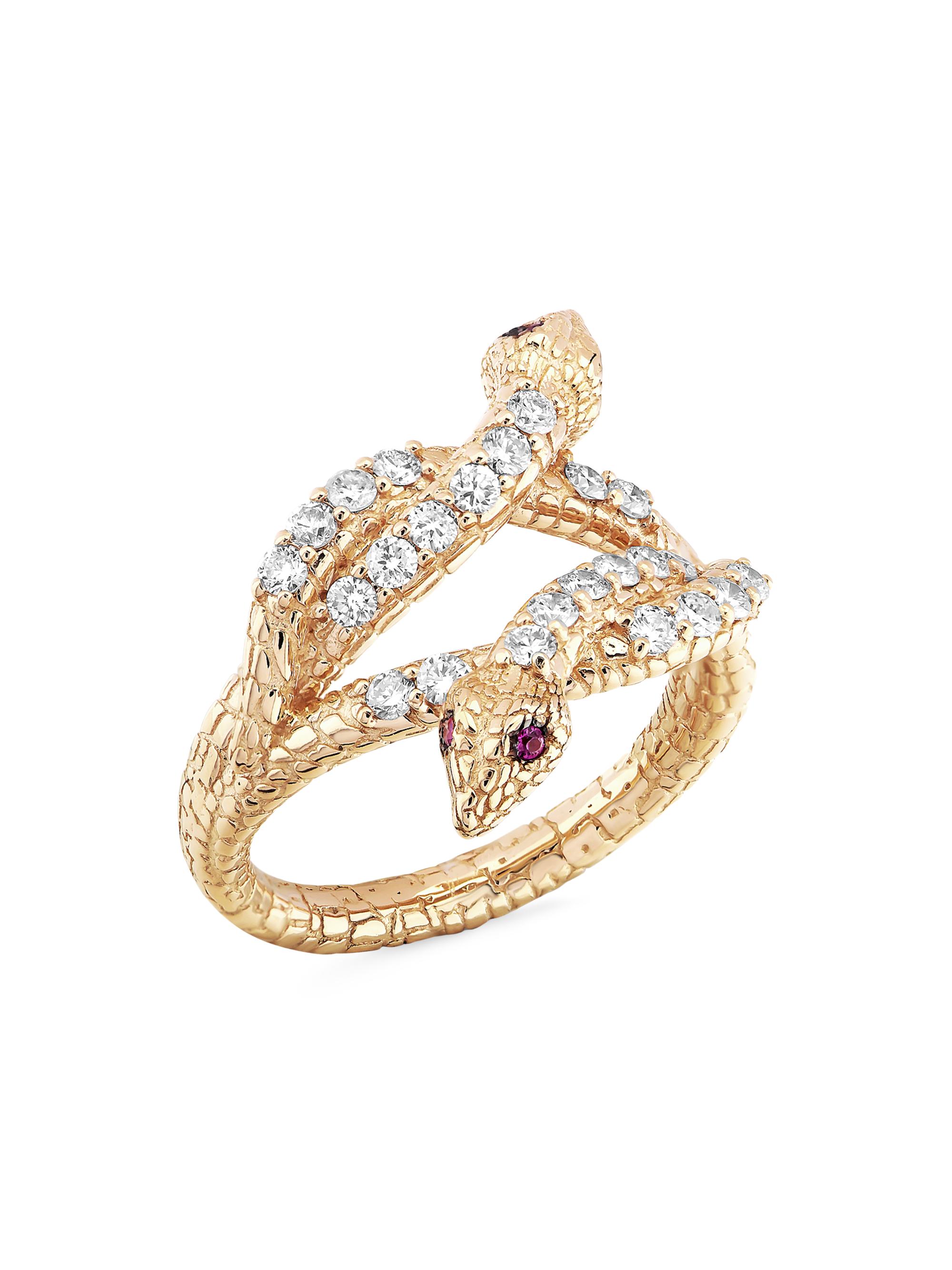 Bee Goddess Women's Eve Kundalini 18K Rose Gold, 0.55 TCW Diamond, & Ruby Snake Ring - Rose Gold