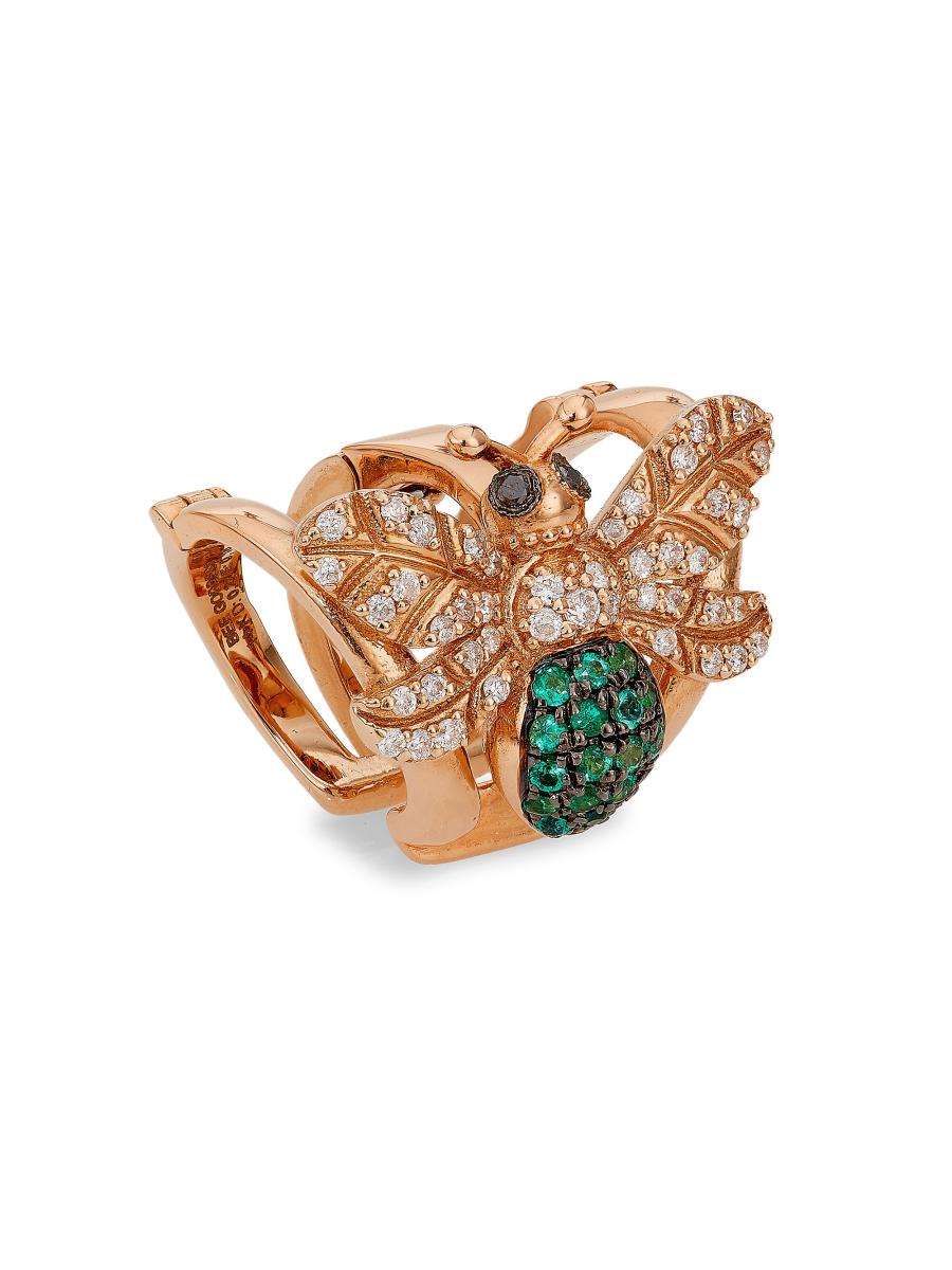 Bee Goddess Women's Honey Queen Bee 14k Rose Gold, Diamond & Emerald Ear Cuff