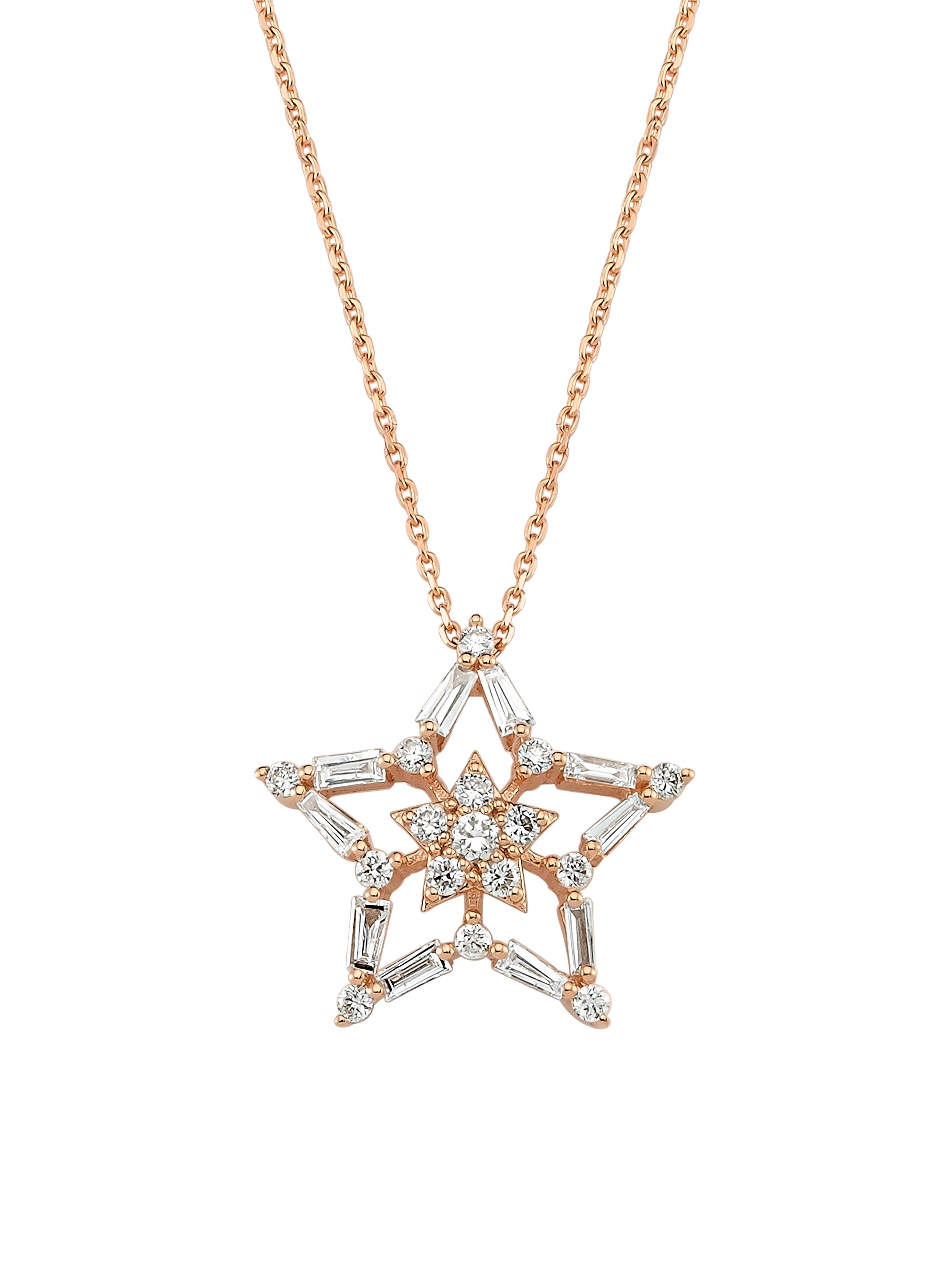 Bee Goddess Women's Star Light Sirius 14K Rose Gold & Diamond Open Star Necklace - Rose Gold