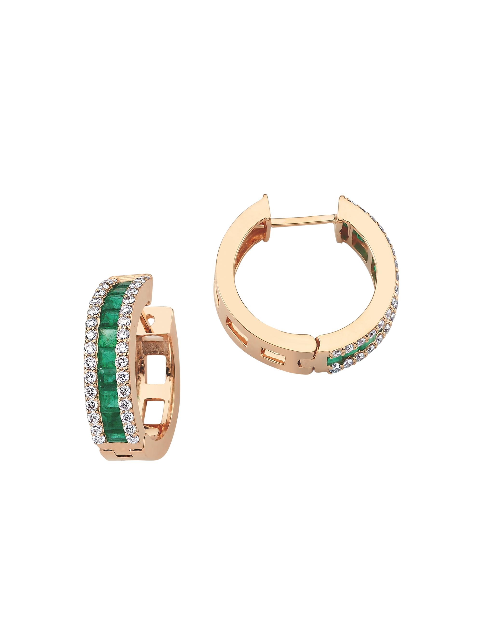 Bee Goddess Women's Mondrian 18K Rose Gold, Emerald, & 0.7 TCW Diamond Hoop Earrings - Rose Gold