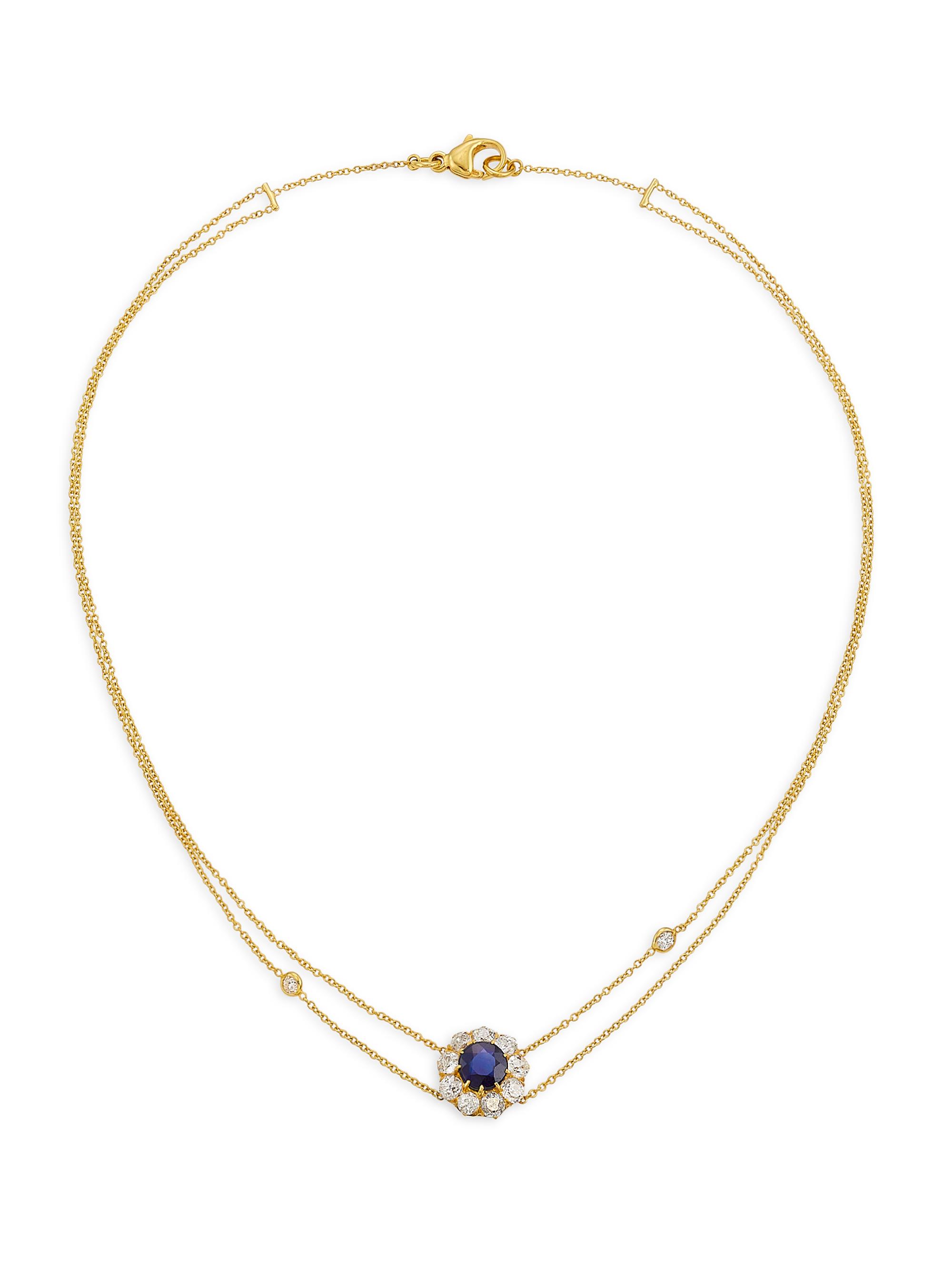Renee Lewis Women's 18K Yellow Gold, Blue Sapphire, & 2.5 TCW Diamond Double-Chain Necklace - Yellow Gold