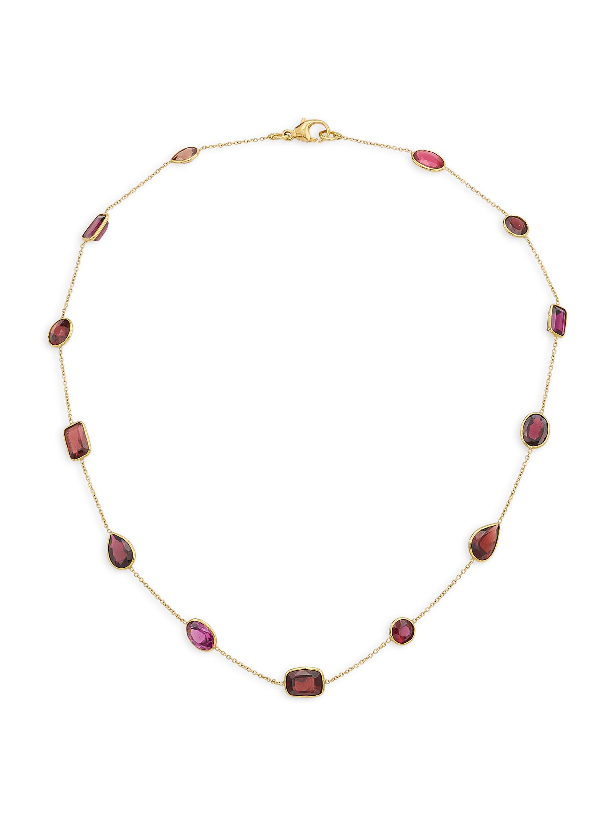 Renee Lewis Women's 18K Yellow Gold, Garnet, & Tourmaline Station Necklace - Red