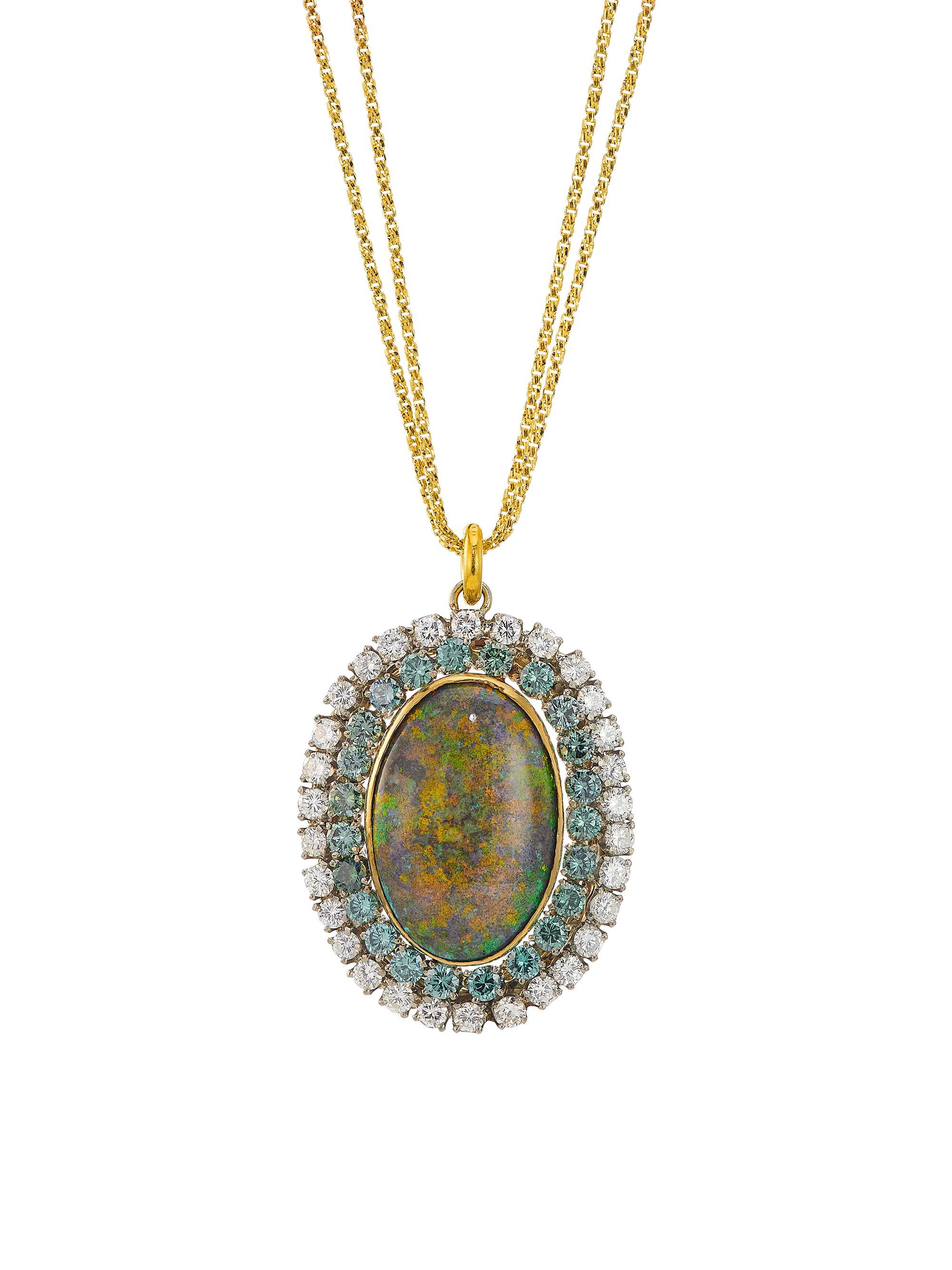 Renee Lewis Women's 18K Yellow Gold, Black Opal, & 6.5 TCW Diamond Pendant Necklace - Yellow Gold