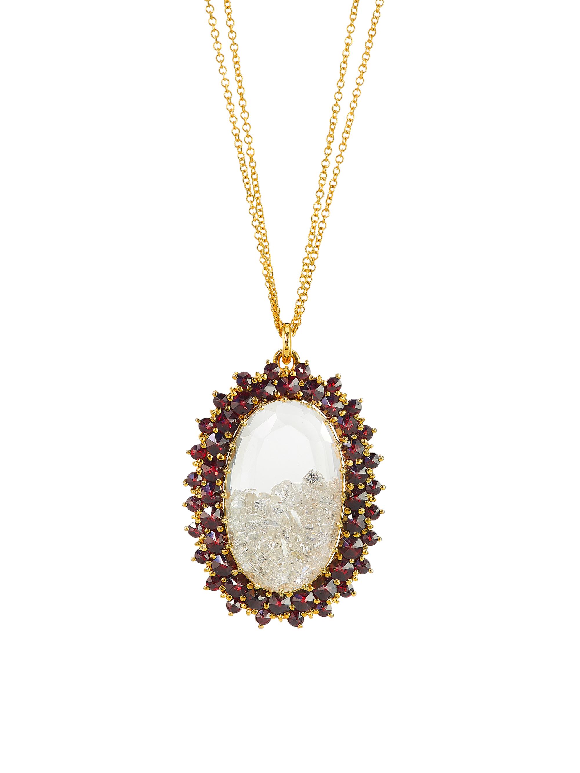 Renee Lewis Women's Shake 18K Yellow Gold, 3.2 TCW Diamond, & Garnet Pendant Necklace - Yellow Gold