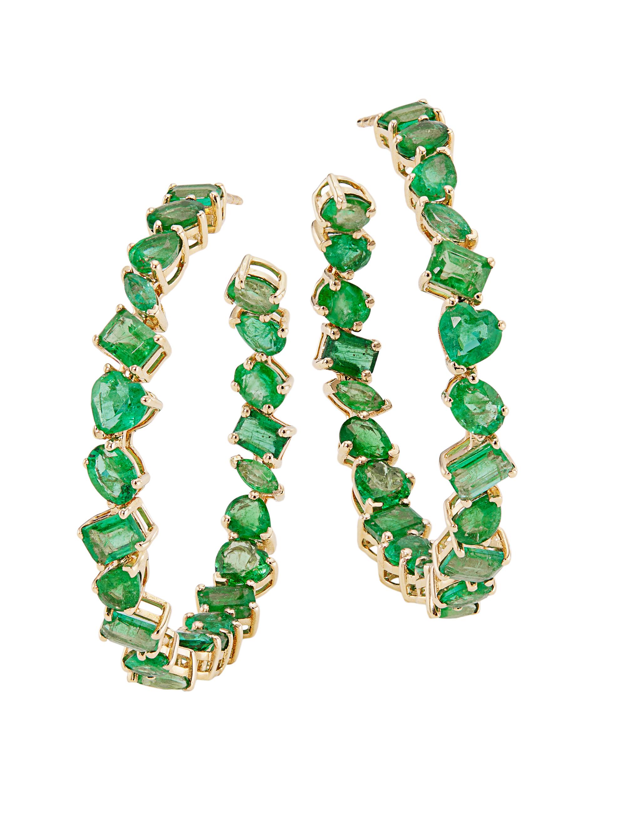 Saks Fifth Avenue Collection Women's 14K Yellow Gold & Emerald Inside-Out Hoop Earrings - Green