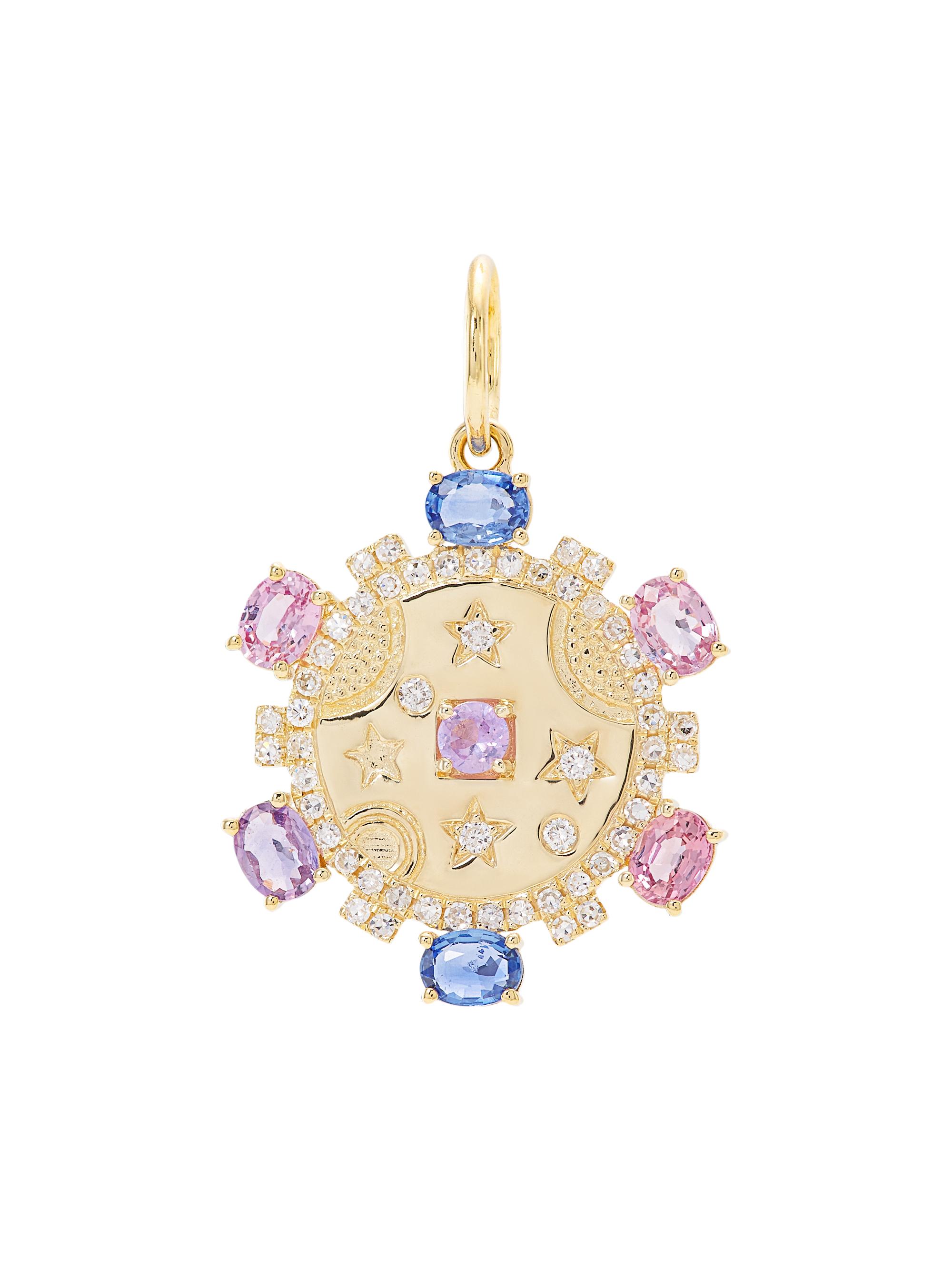 Saks Fifth Avenue Collection Women's 14K Yellow Gold, 0.07 TCW Diamonds & Multi-Colored Sapphires Medallion Pendant - Yellow Gold