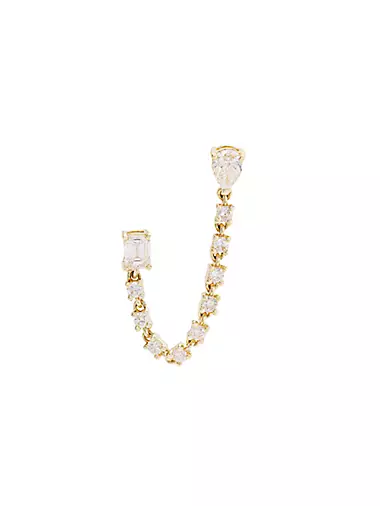 14K Yellow Gold & 0.15 TCW Diamond Single Chain Earring