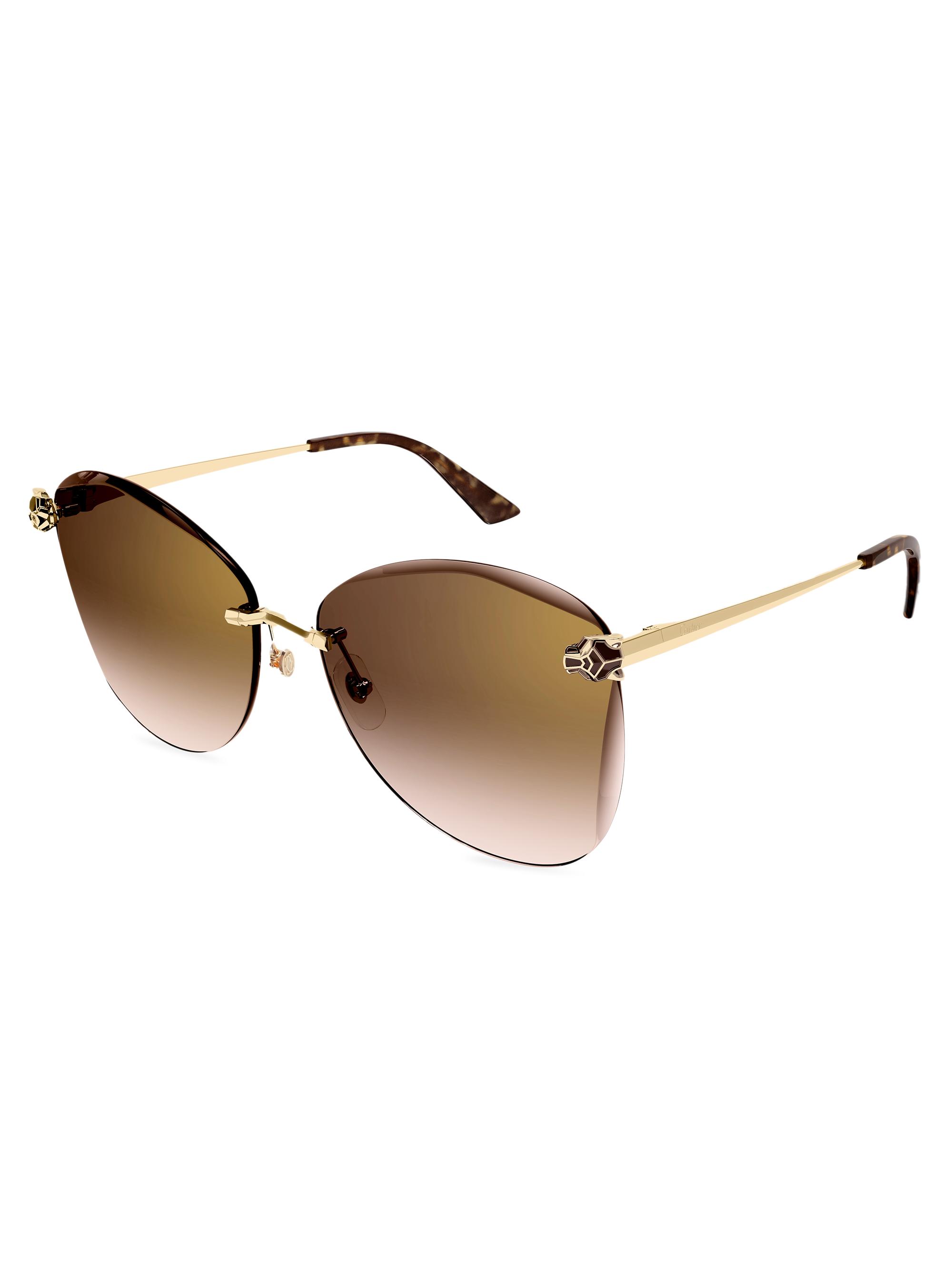 Cartier Women's Panthère Classic 24K-Gold-Plated Butterfly Sunglasses - Brown Gradient