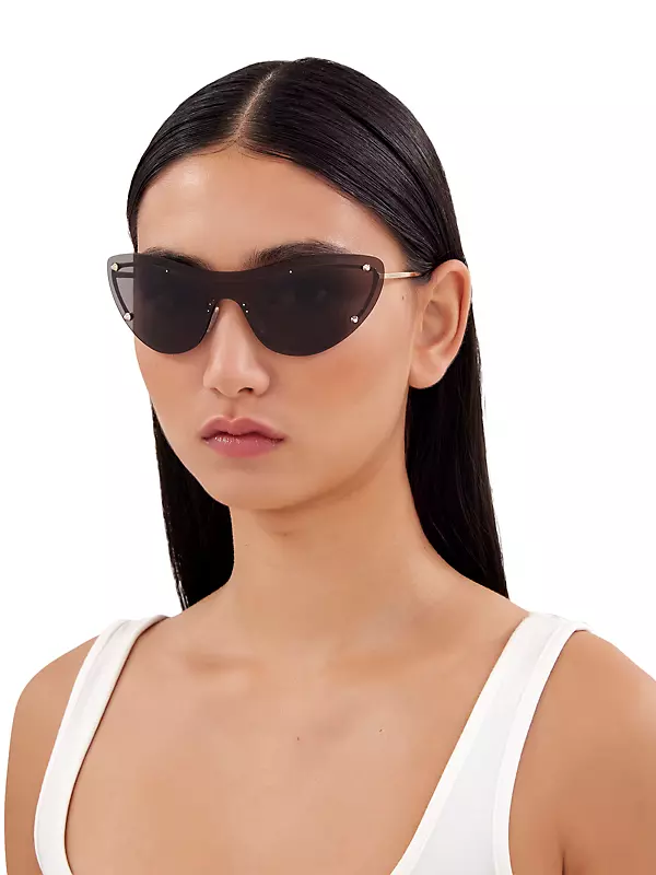 Shop Alexander McQueen 99MM Spike Studs Cat-Eye Metal Sunglasses 