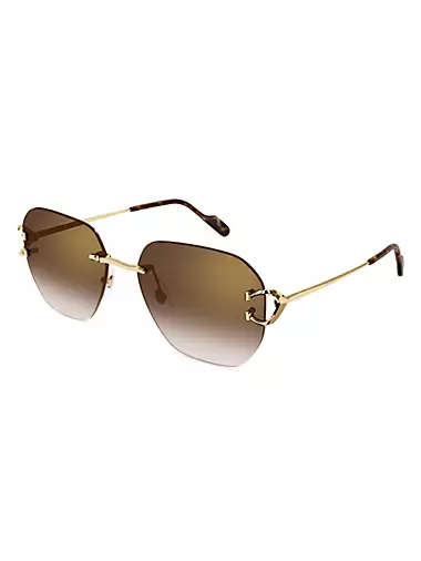 CHANEL CC Aviators Pink Rimless Sunglasses W/Case - Chelsea Vintage Couture