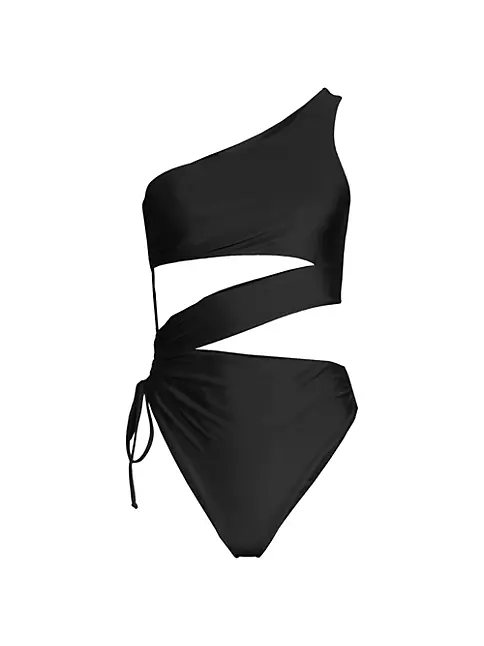 Sun Bound Black Cutout One-Shoulder One-Piece Swimsuit