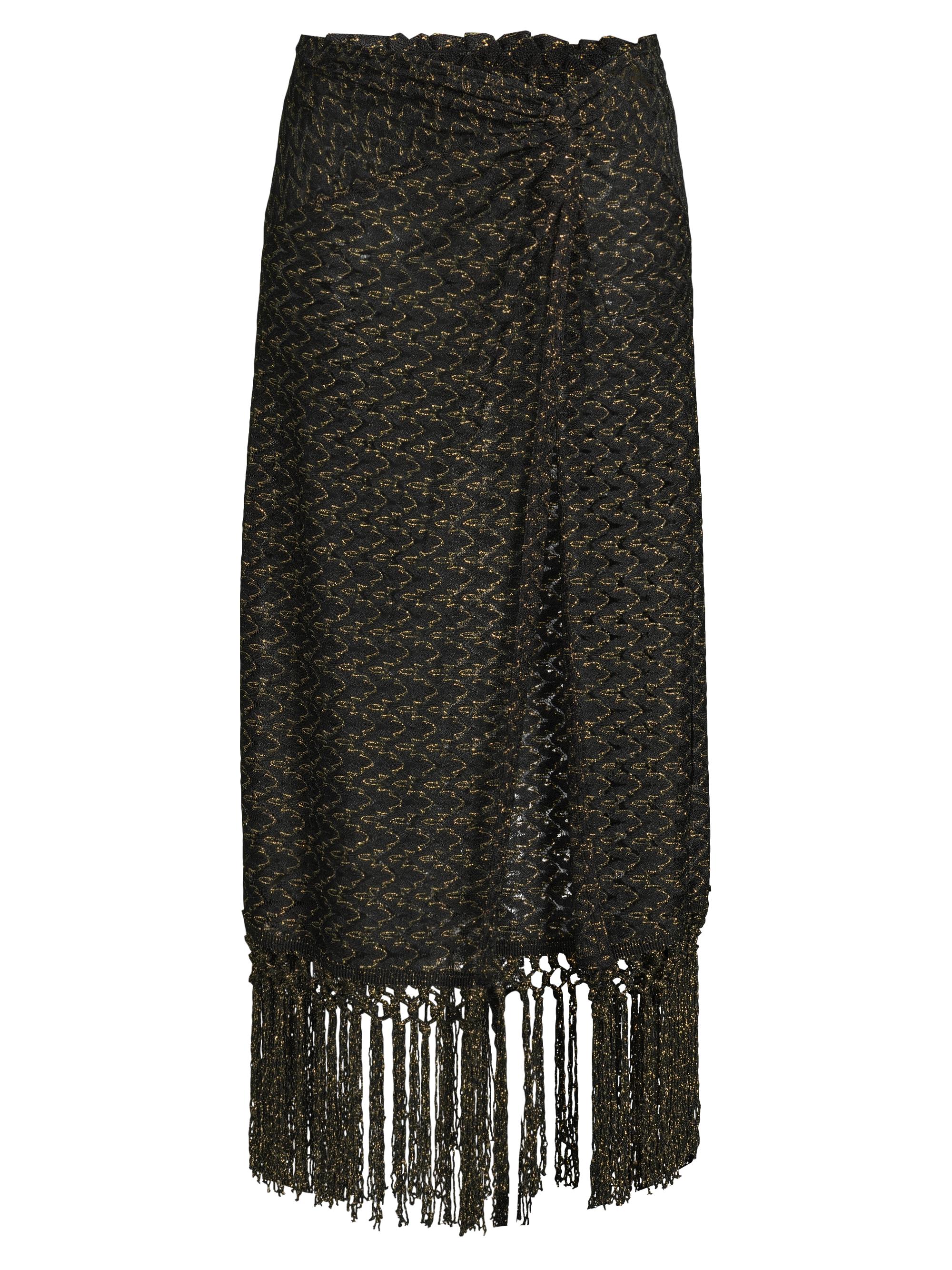 Ramy Brook Women's Gaia Zig-Zag Metallic Tassel Midi-Skirt - Black Gold Zig Zag