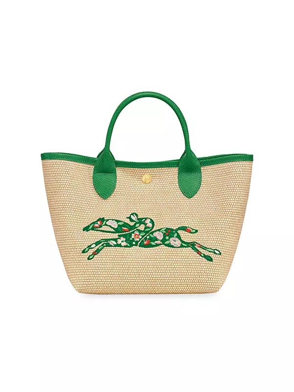 Gucci Tote Bag Large Craft Green Straw Leather For Women
