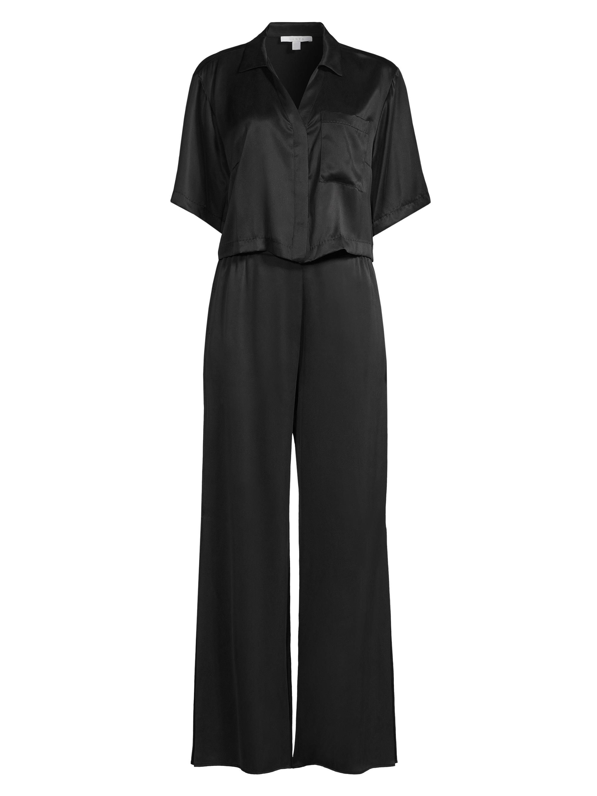 Lunya Women's Washable Silk High-Rise Pants 2-Piece Pajama Set - Immersed Black