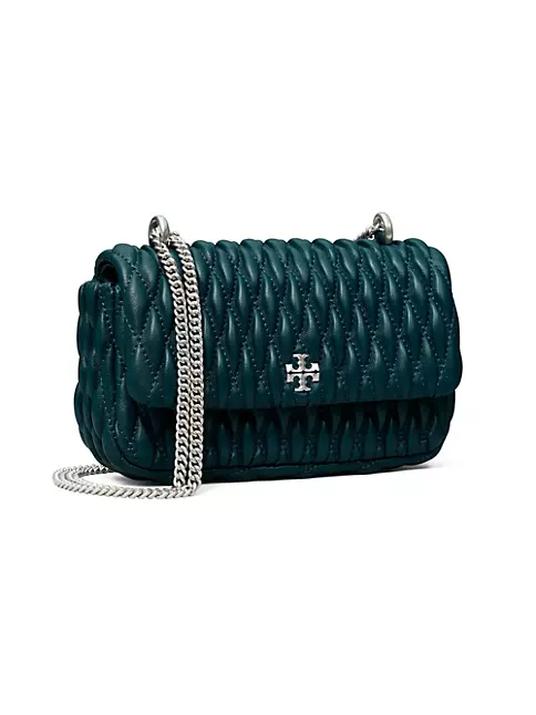 Tory Burch Kira Suede Ruched Small Convertible Shoulder Bag in Green