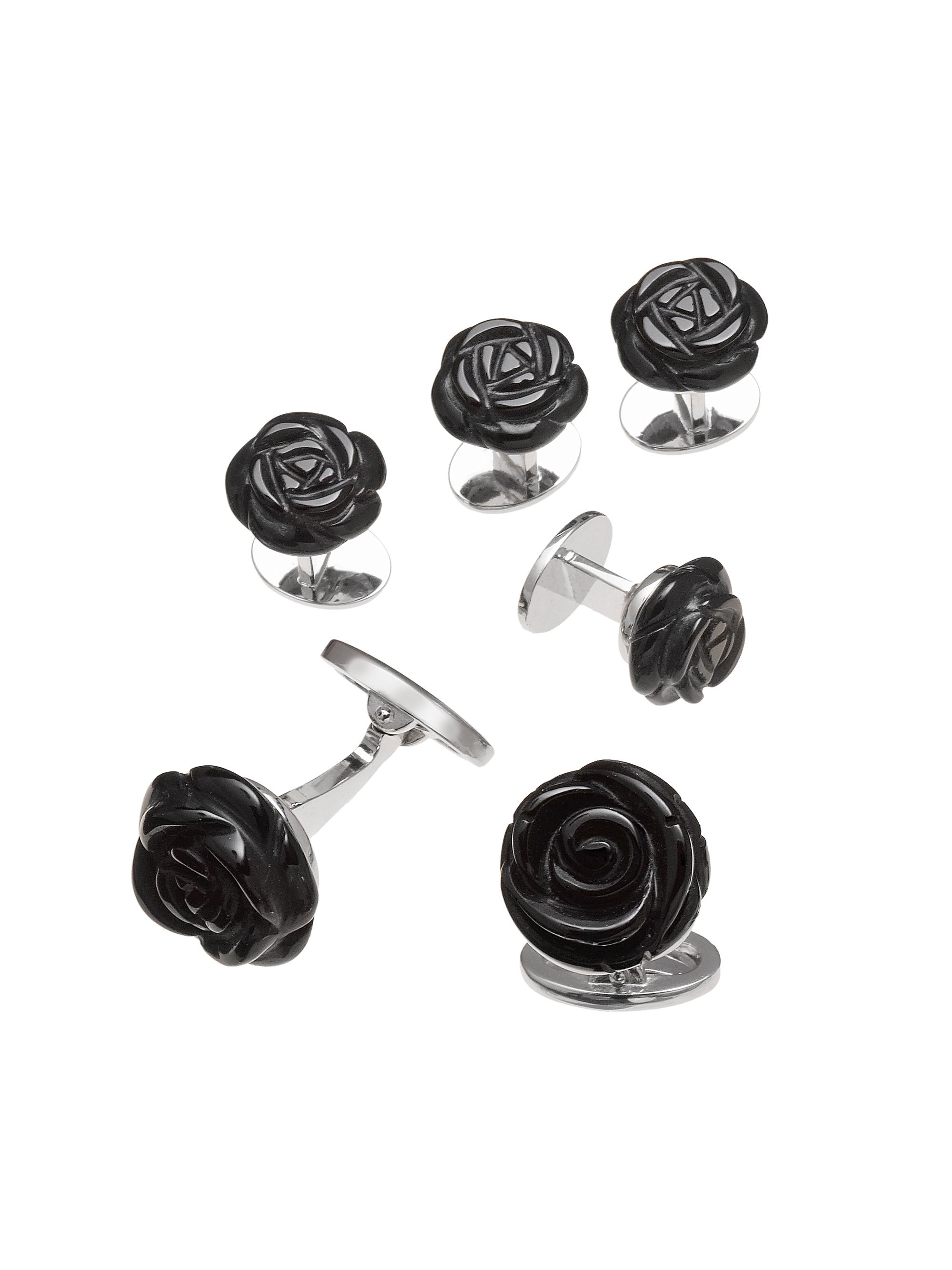 Jan Leslie Men's 6-Piece Carved Rose Black Onyx & Sterling Silver Stud & Cufflink Set - Black Onyx