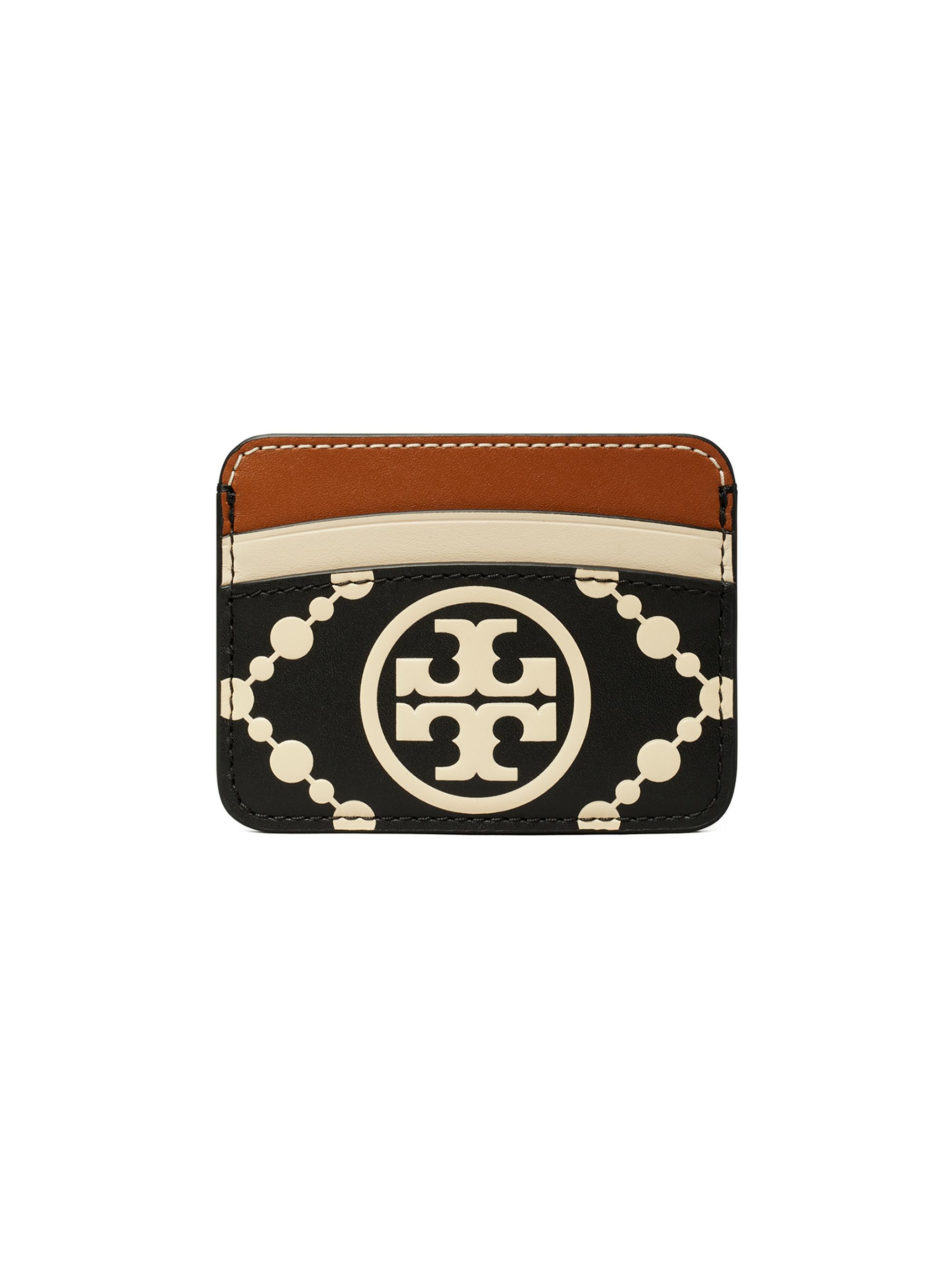 Tory Burch Women's T Monogram Contrast Embossed Leather Card Case - Black New Cream